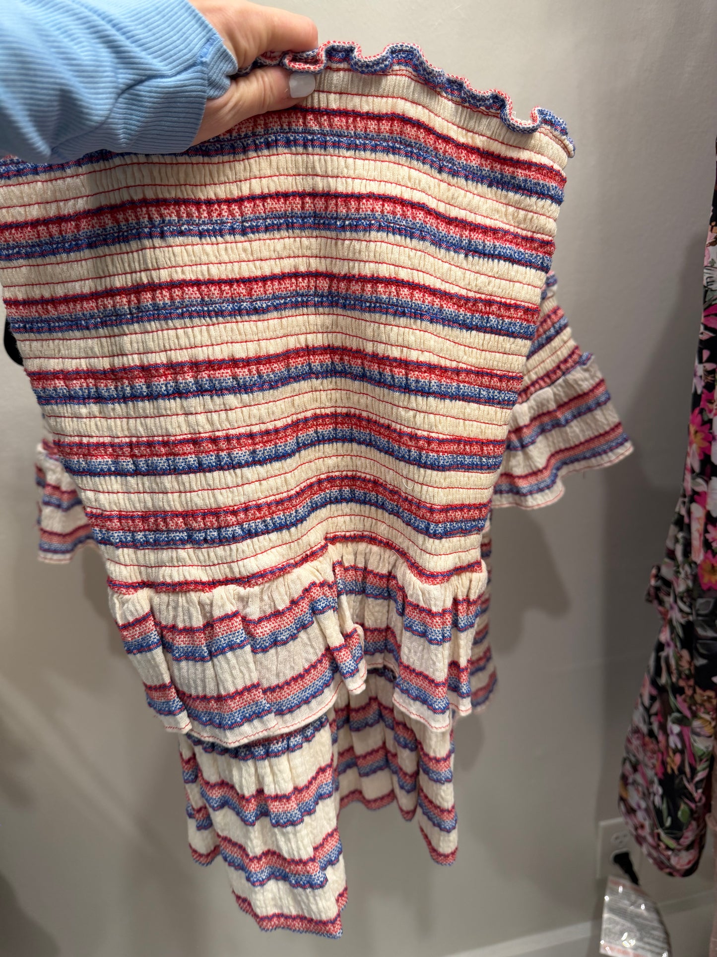 Parker New York Smocked Red and Blue Stripe Matching Shirt/Skirt Set, Size M/L