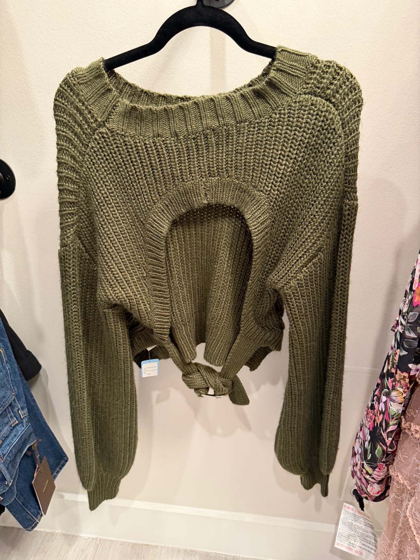 4th and Reckless Open Back Green Knit Sweater, Size 4