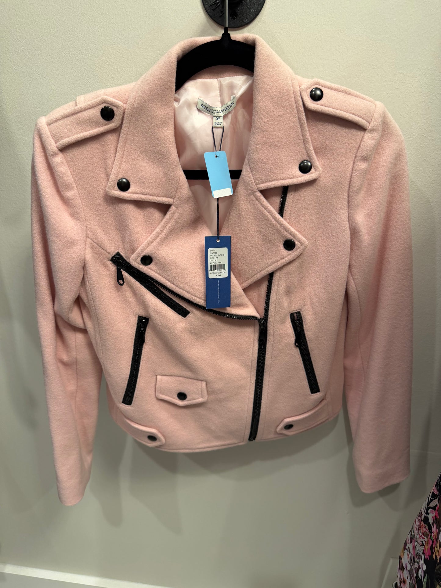 Rebecca Minkoff Women's Petal Pink Wool Moto Jacket , NWT, Size XS