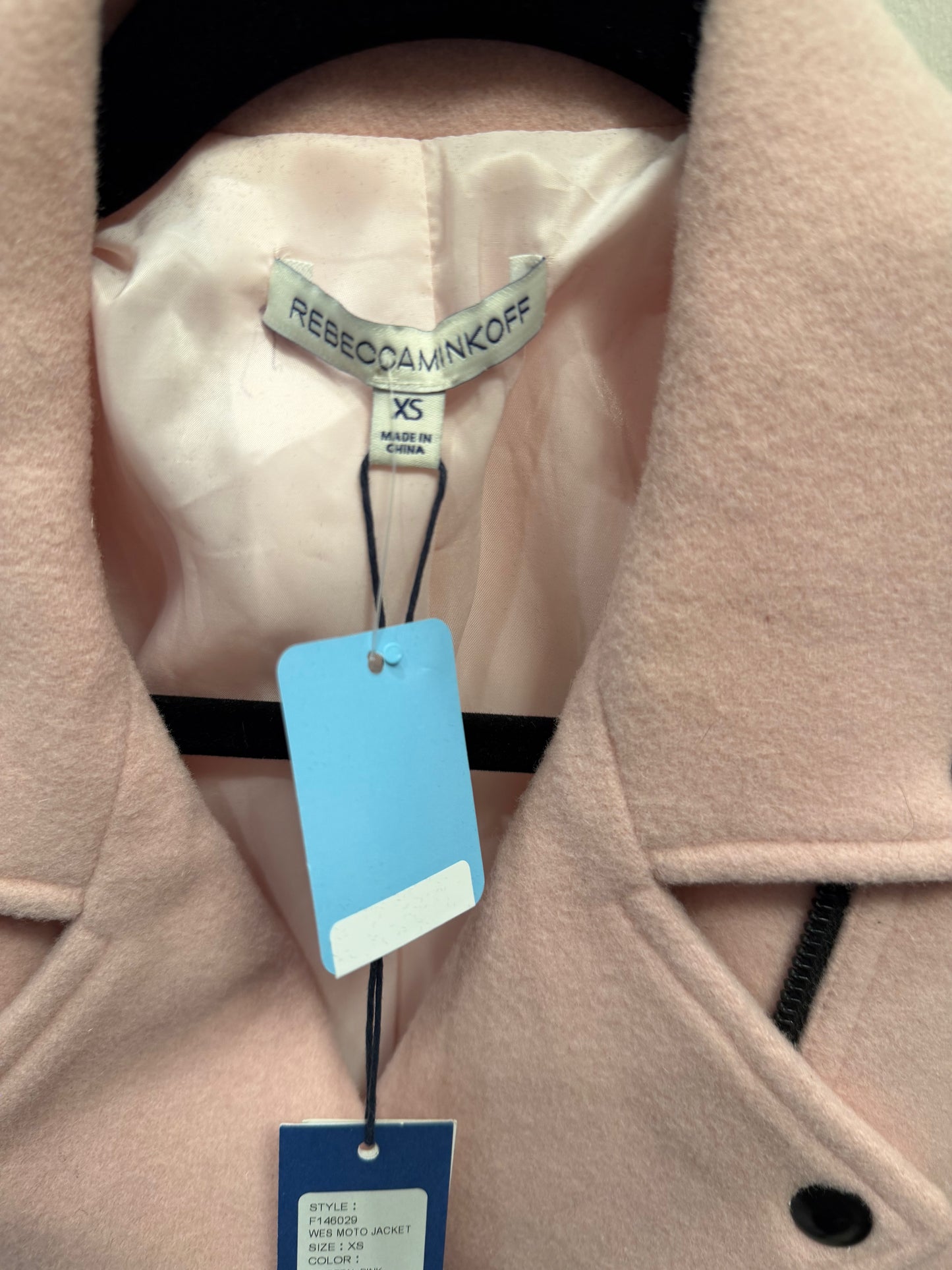 Rebecca Minkoff Women's Petal Pink Wool Moto Jacket , NWT, Size XS