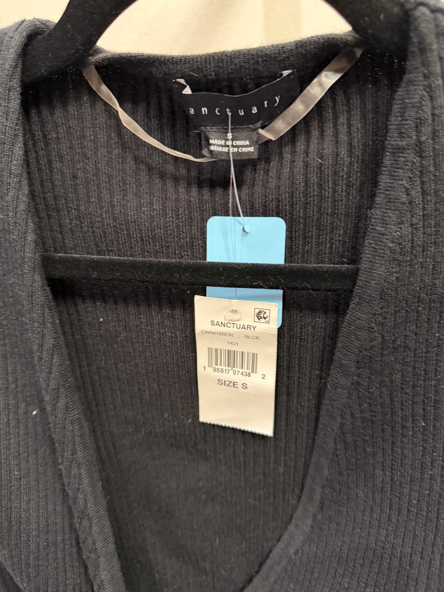 Sanctuary Black Ribbed Sweater with Tie, NWT, Size S