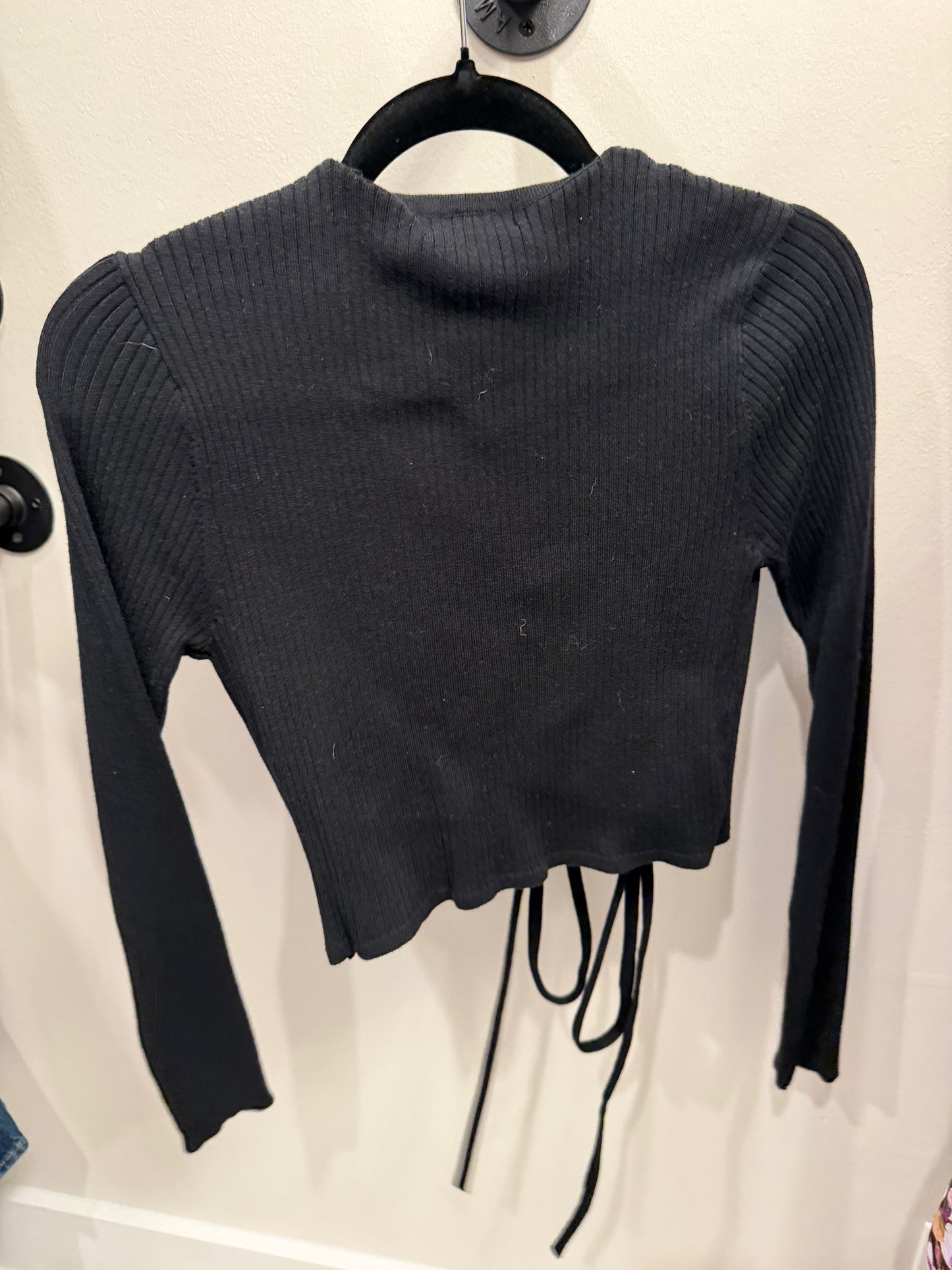 Sanctuary Black Ribbed Sweater with Tie, NWT, Size S