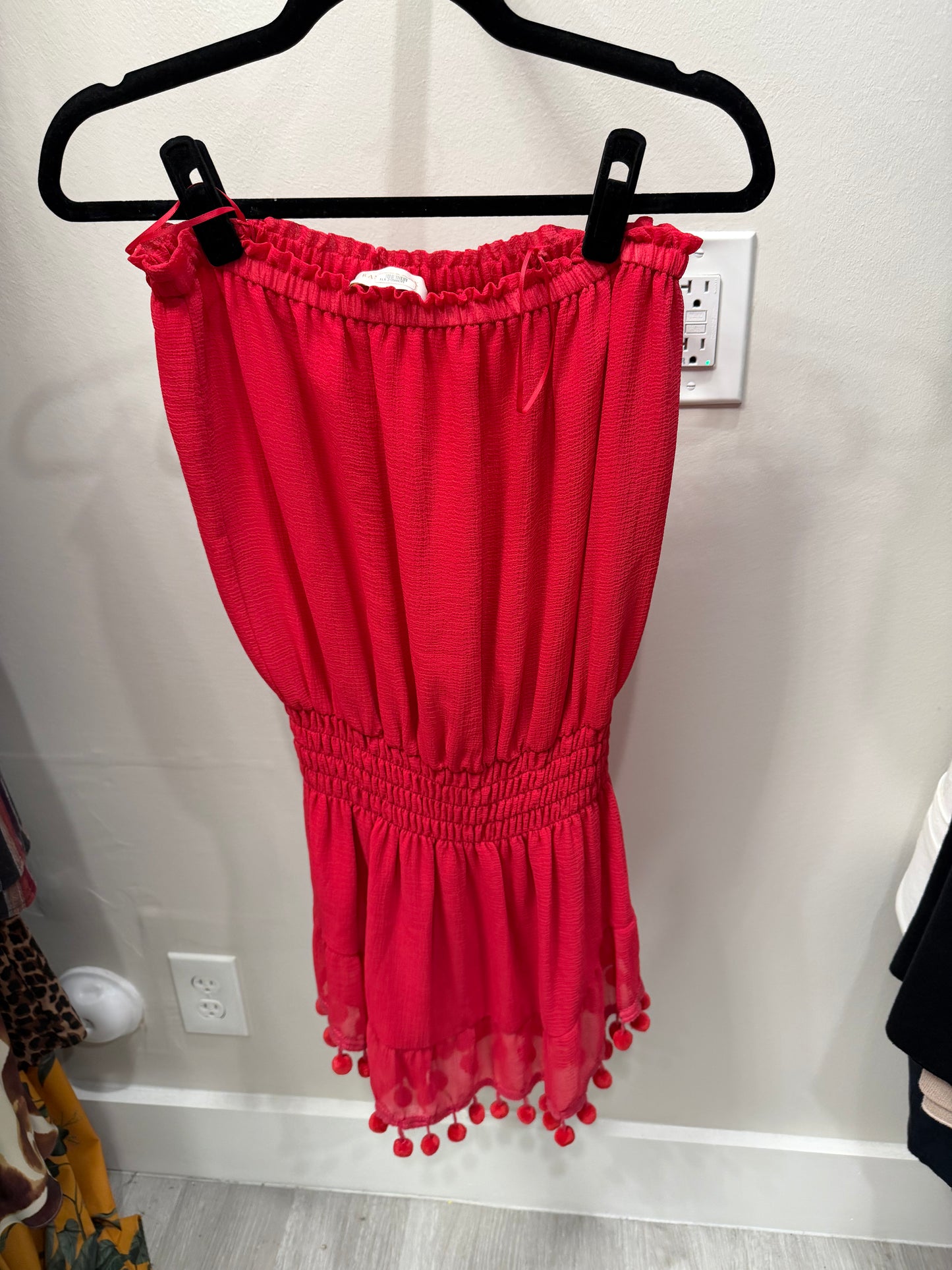 Ramy Brook Pink/Red Strapless Dress with PomPoms, Size S