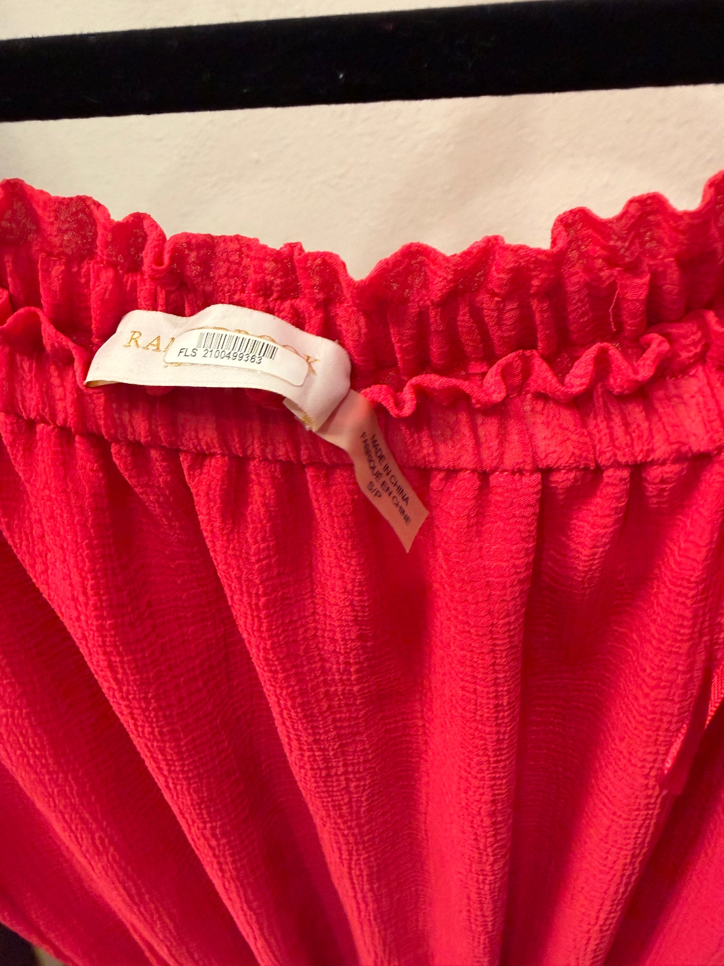 Ramy Brook Pink/Red Strapless Dress with PomPoms, Size S