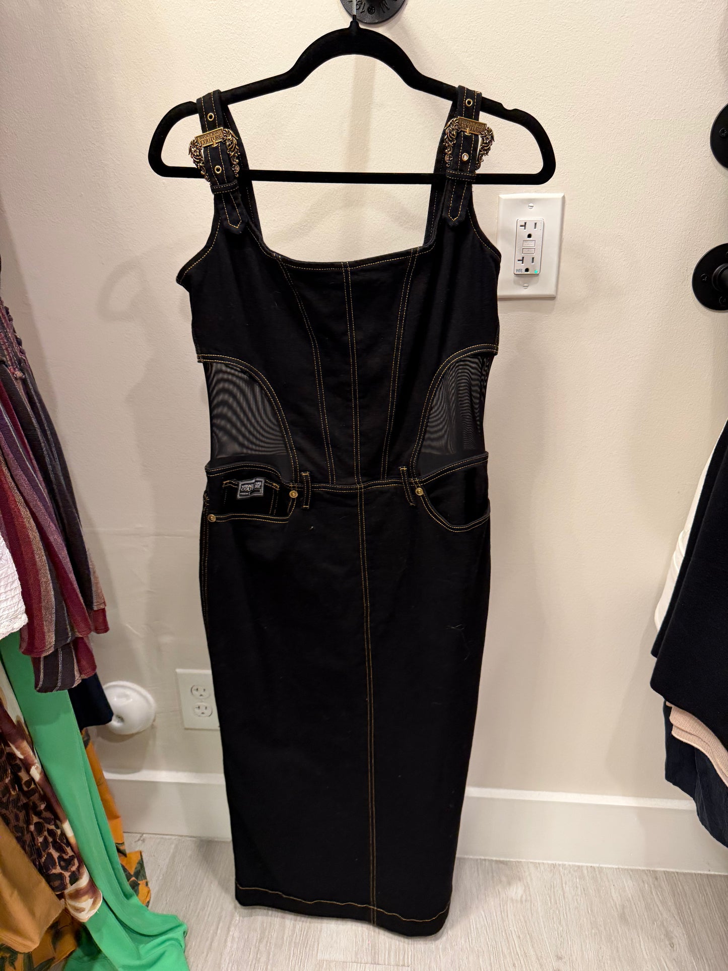Versace Jeans Couture Denim Dress With Mesh Sides, Size Large