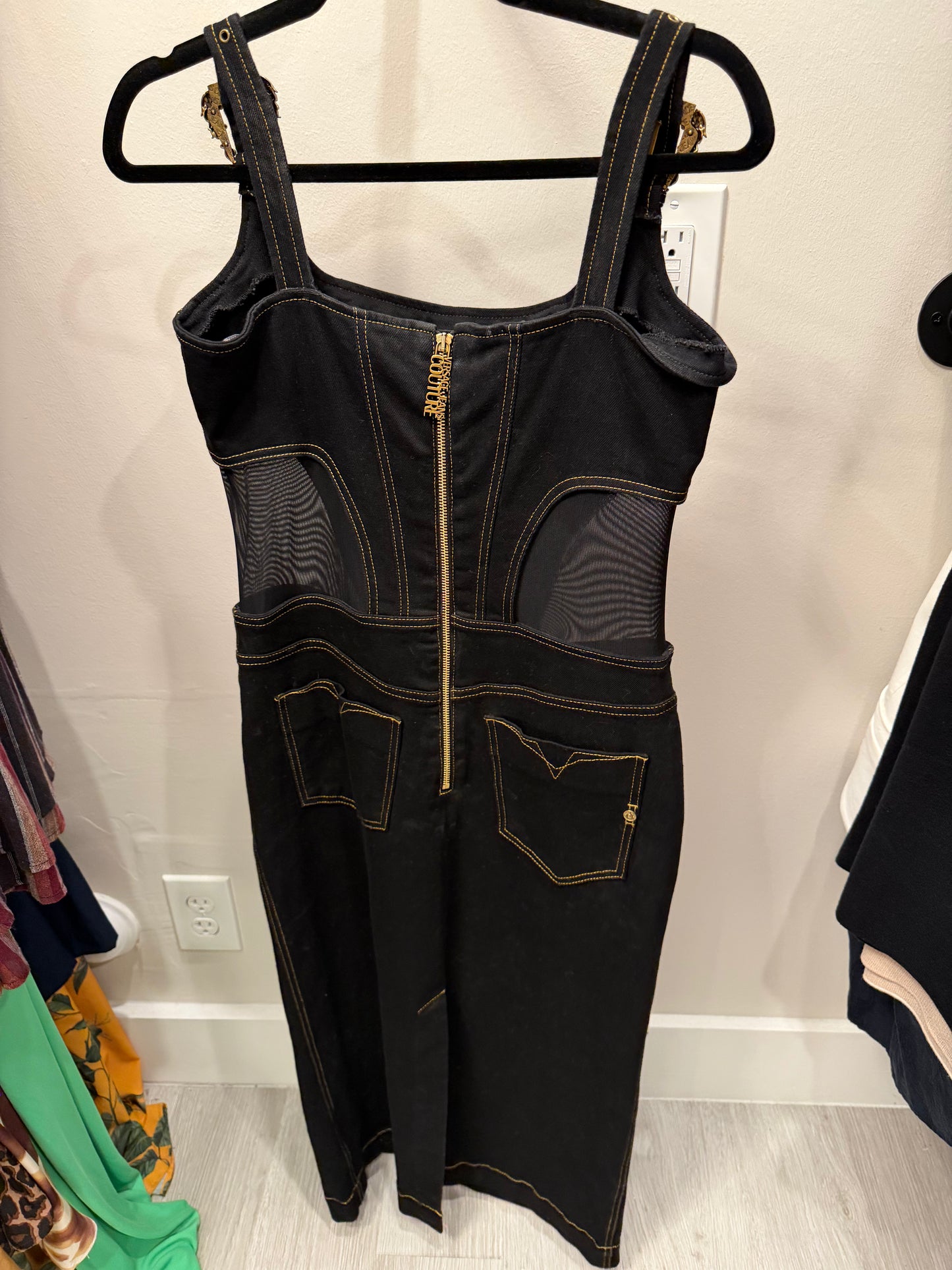 Versace Jeans Couture Denim Dress With Mesh Sides, Size Large