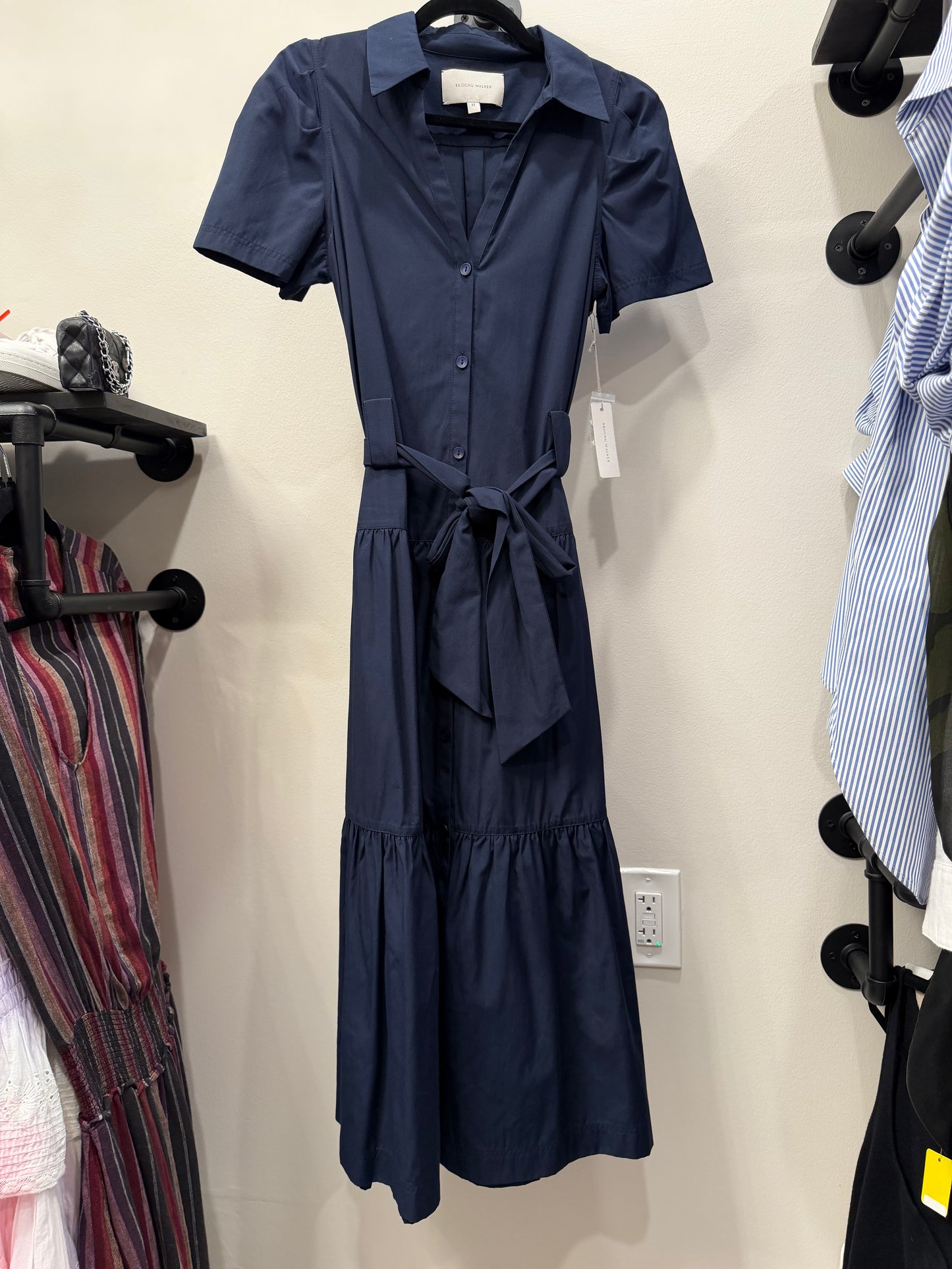 Brochu Walker Blue Collared Maxi Dress with Belt, NWT, Size M