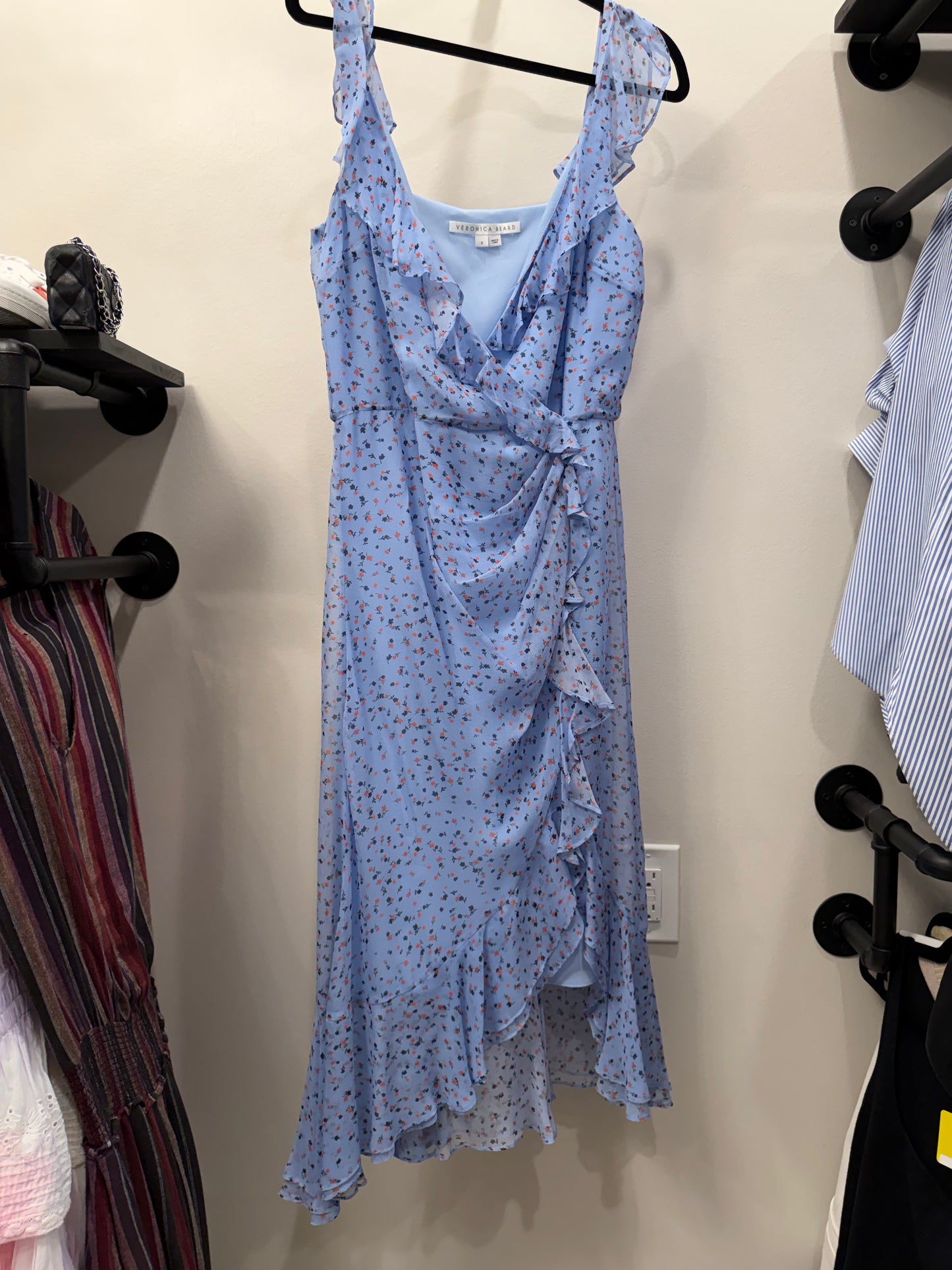 Veronica Beard Blue Ruffle Floral Dress, Size 8