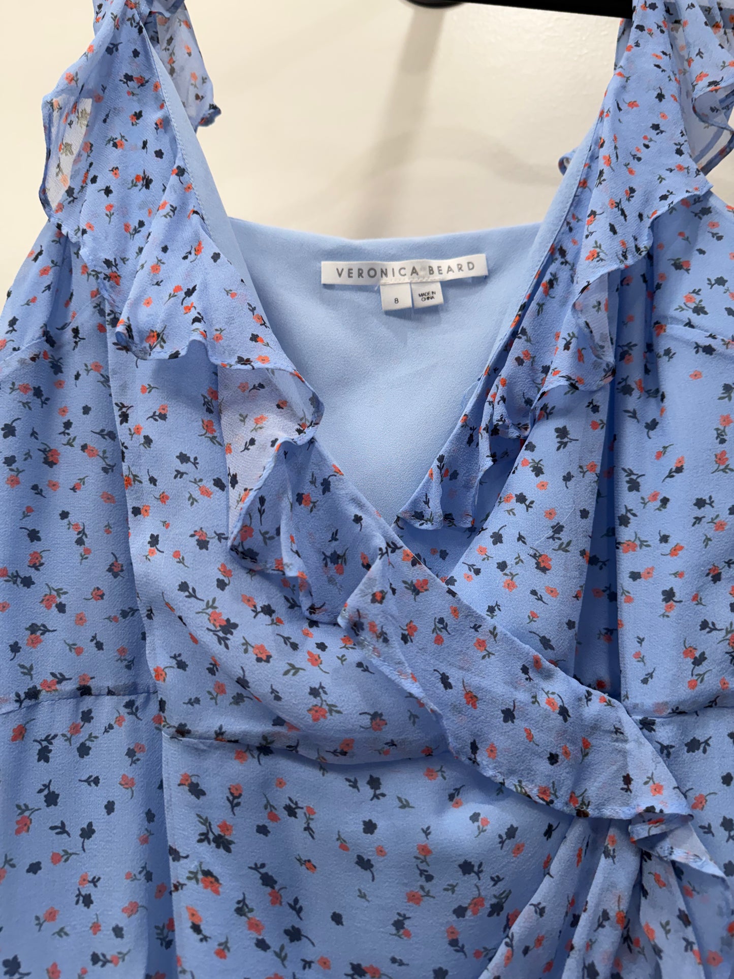 Veronica Beard Blue Ruffle Floral Dress, Size 8