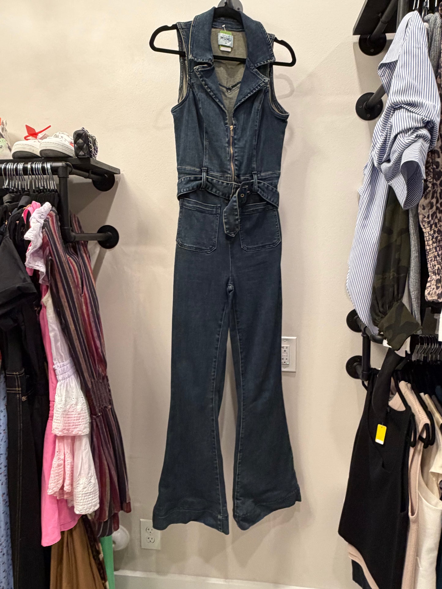 Show Me Your Mumu Dark Denim Jumpsuit with Belt, Size M