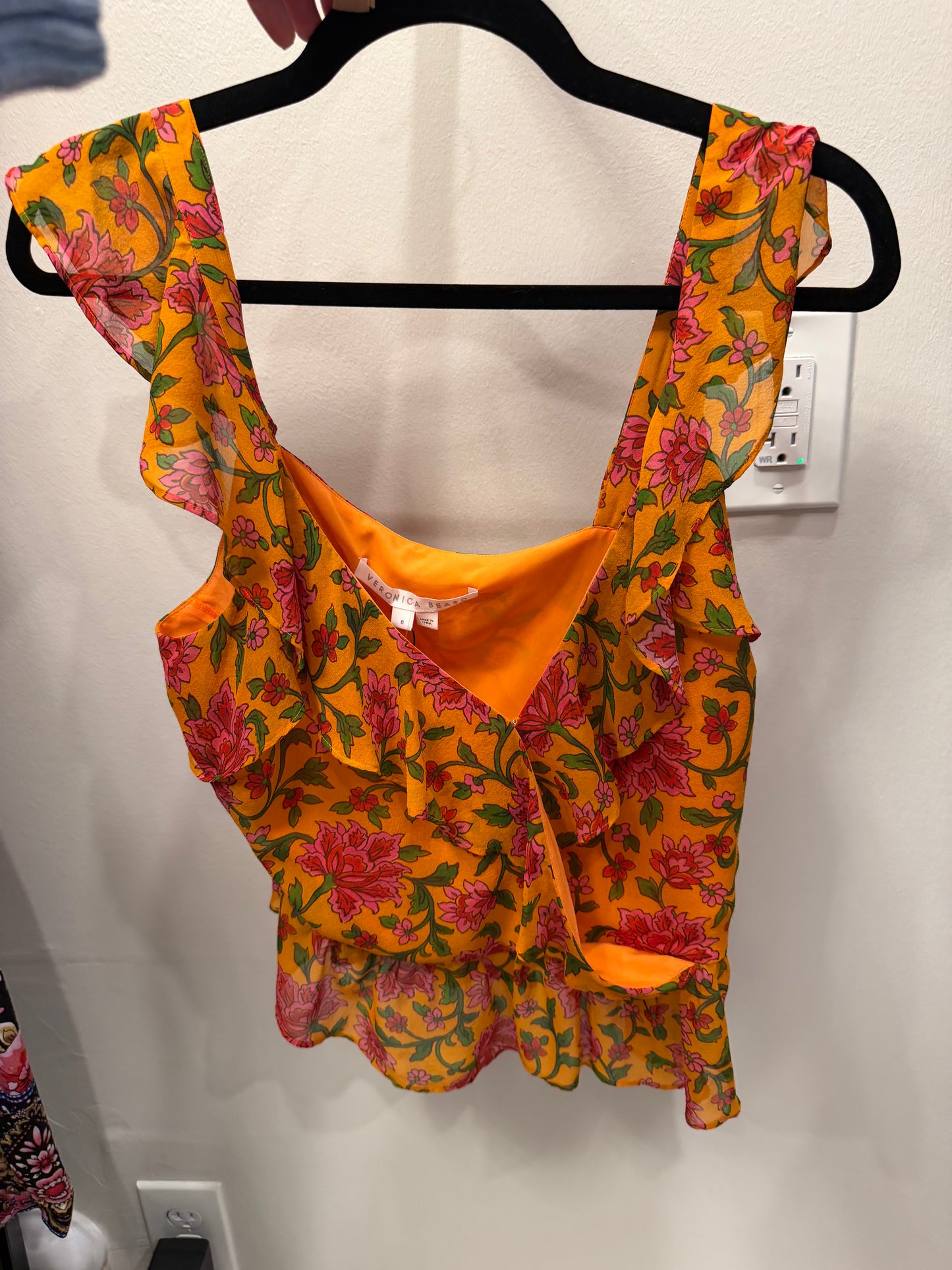 Veronica Beard Orange Floral Sleeveless Top, NWT, Size 8
