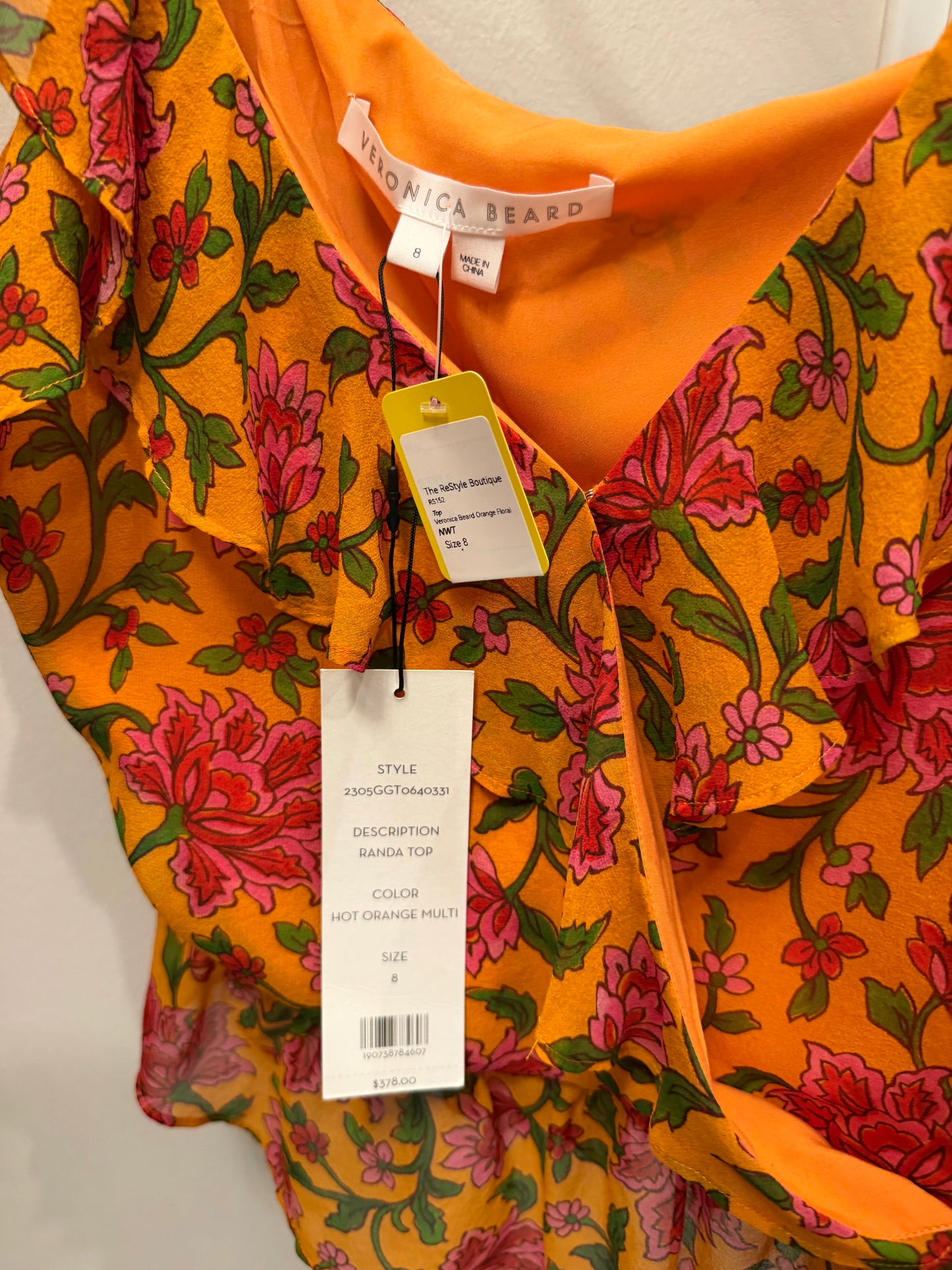 Veronica Beard Orange Floral Sleeveless Top, NWT, Size 8