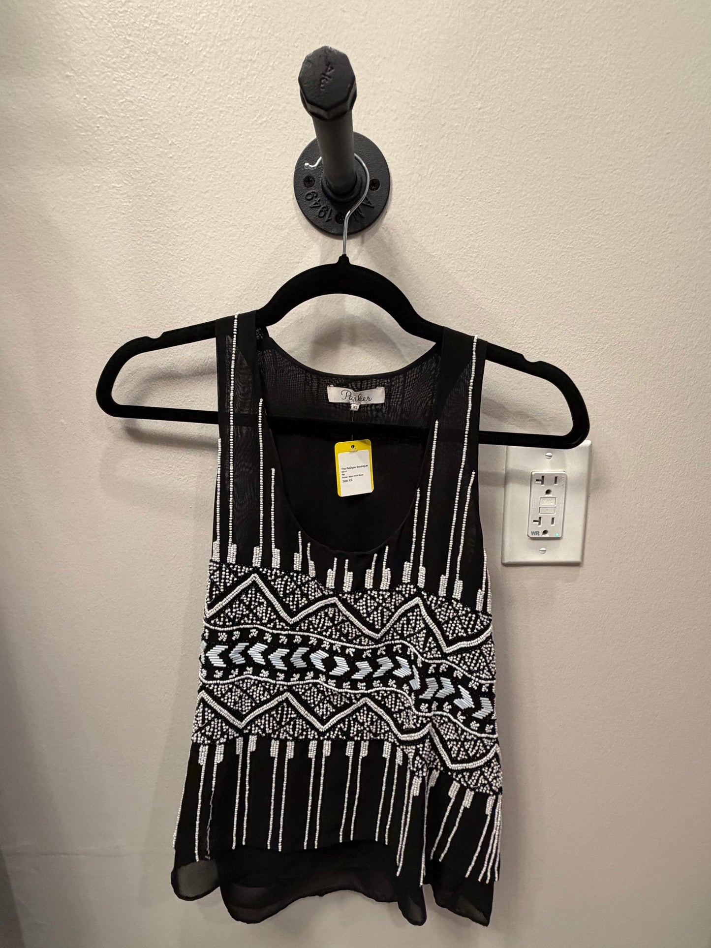 Parker Black with White Beading Sleeveless Top, Size XS
