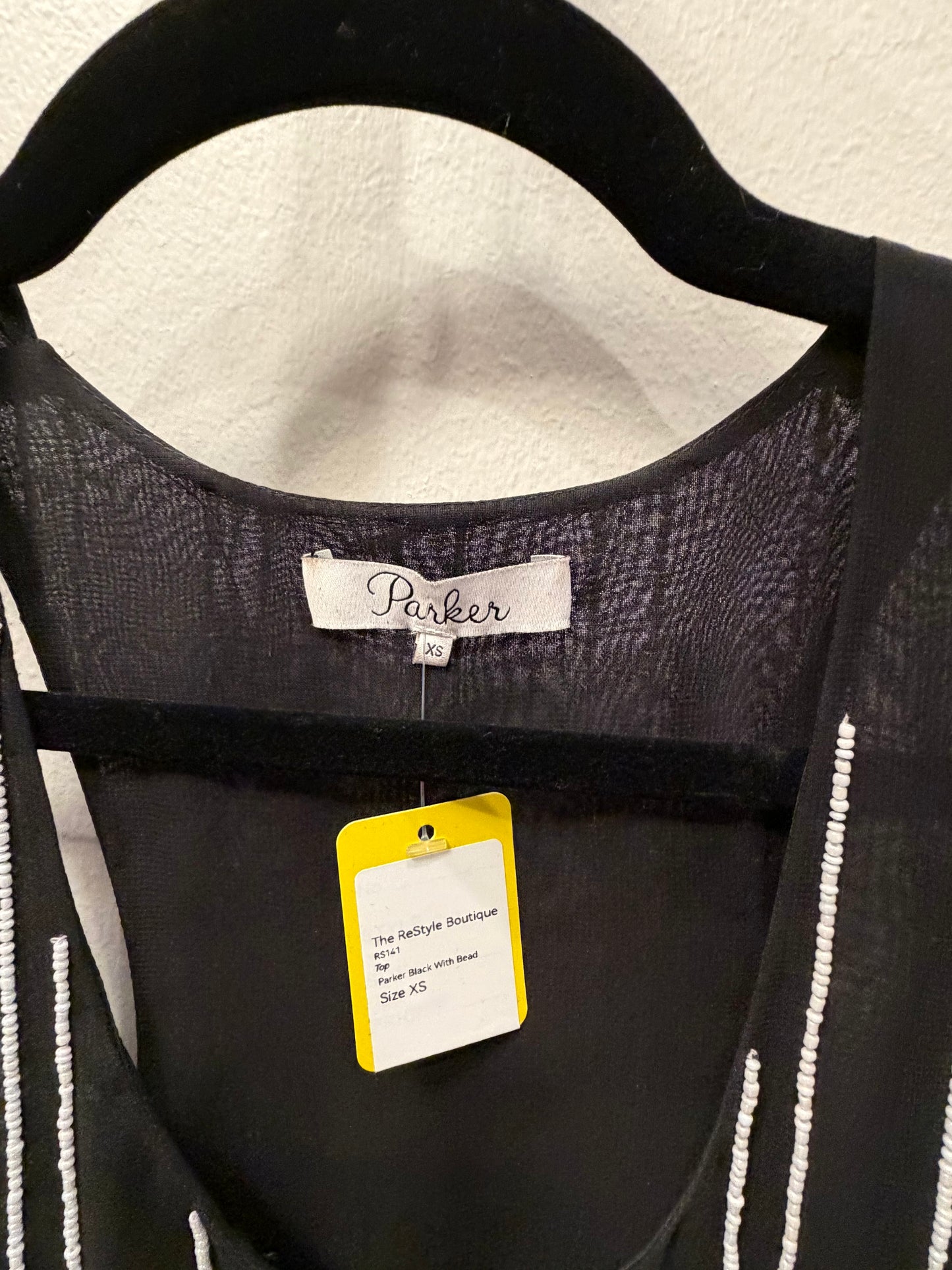 Parker Black with White Beading Sleeveless Top, Size XS