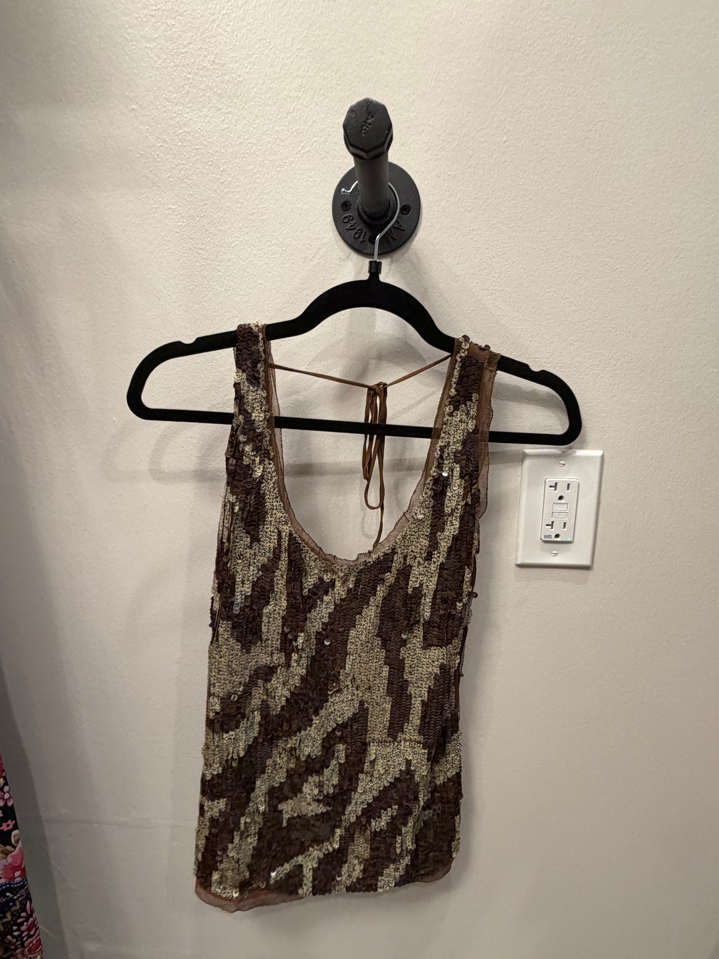 Cecilia De Bucourt Brown Sequin Top, Size S