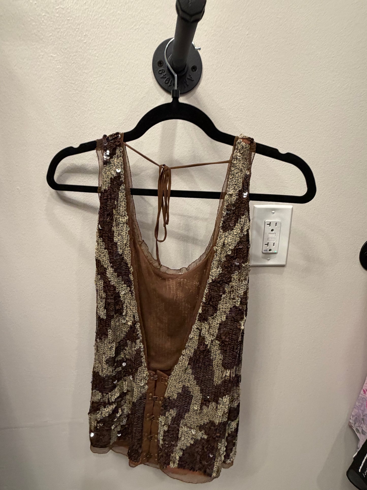 Cecilia De Bucourt Brown Sequin Top, Size S