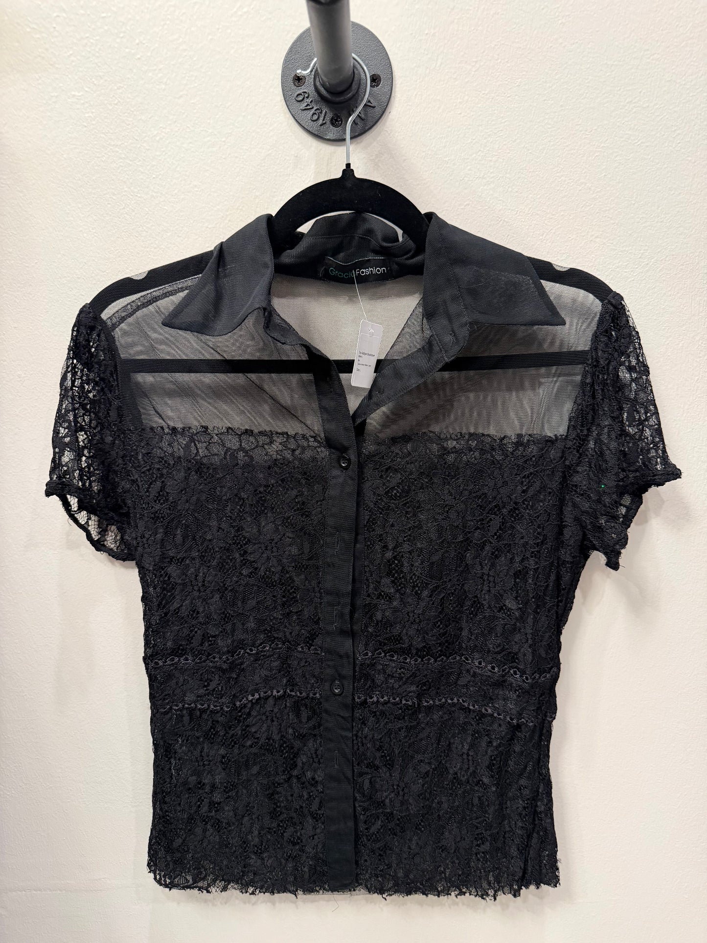 Gracia Fashion Black Lace Blouse, Size L