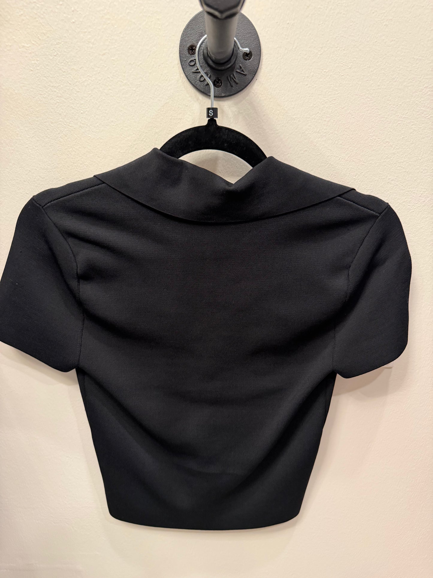 Alice + Olivia Black Tie Front Short Sleeve Top, Size XS