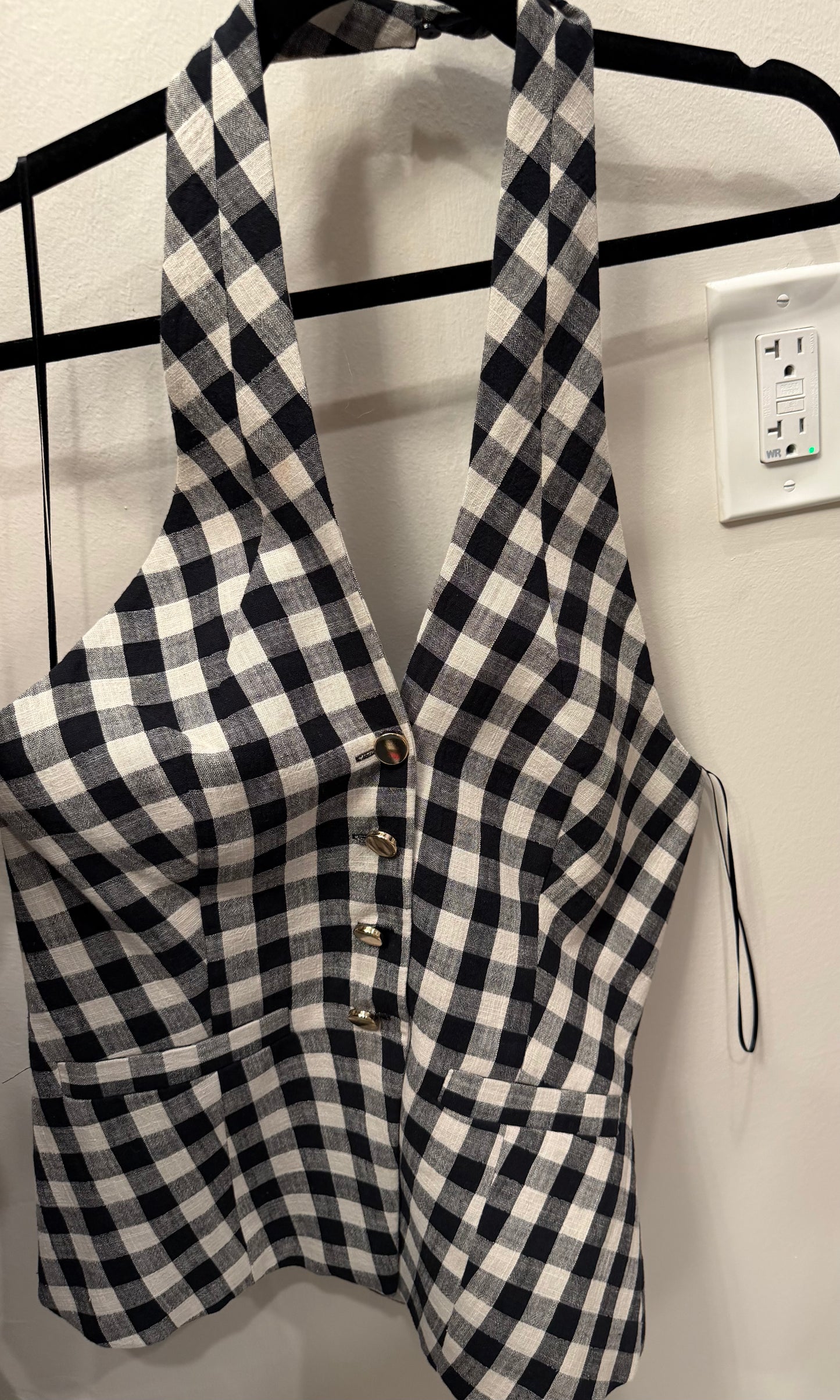Maeve Black and White Checkered Halter Vest, Size Medium