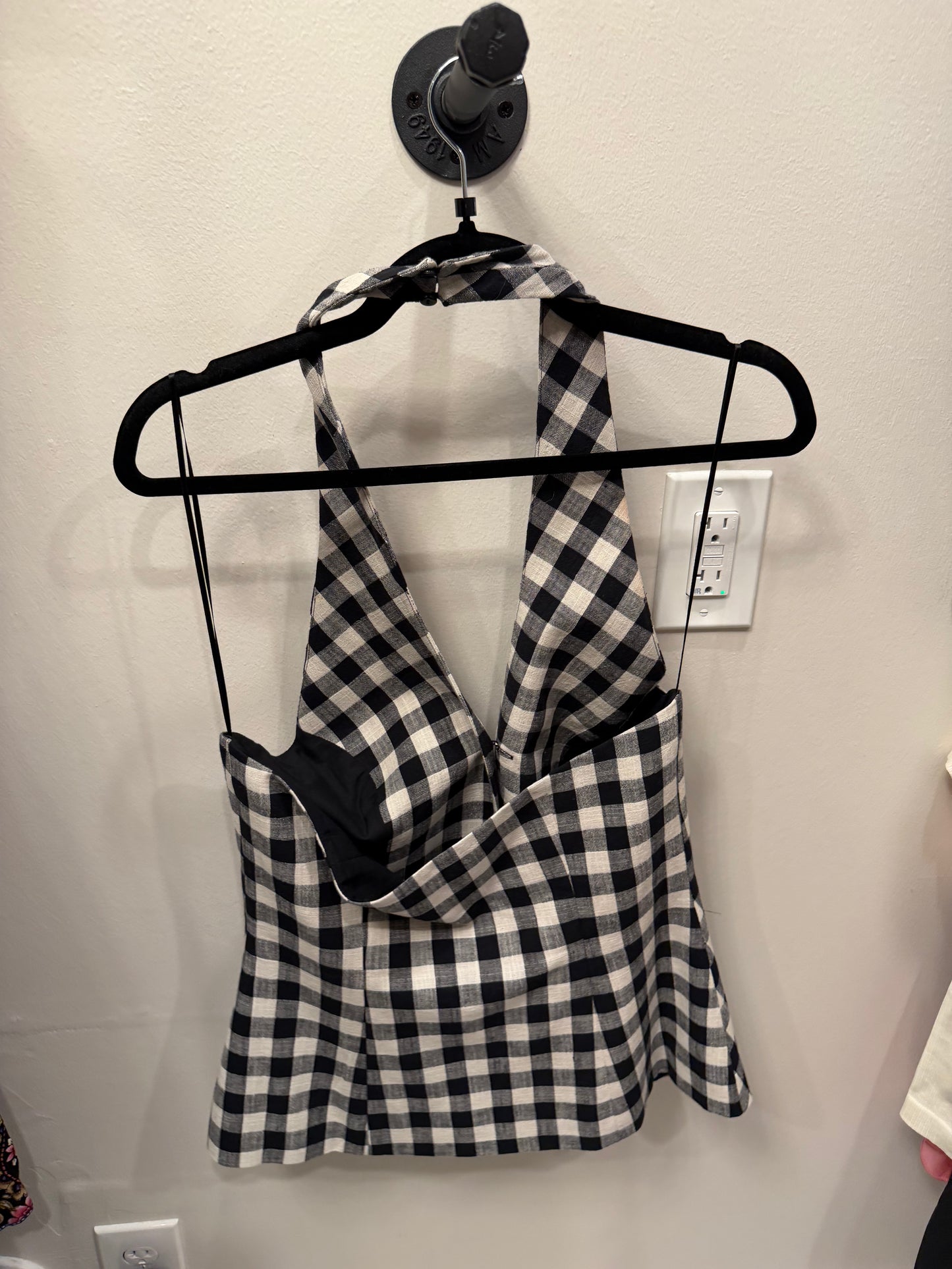 Maeve Black and White Checkered Halter Vest, Size Medium