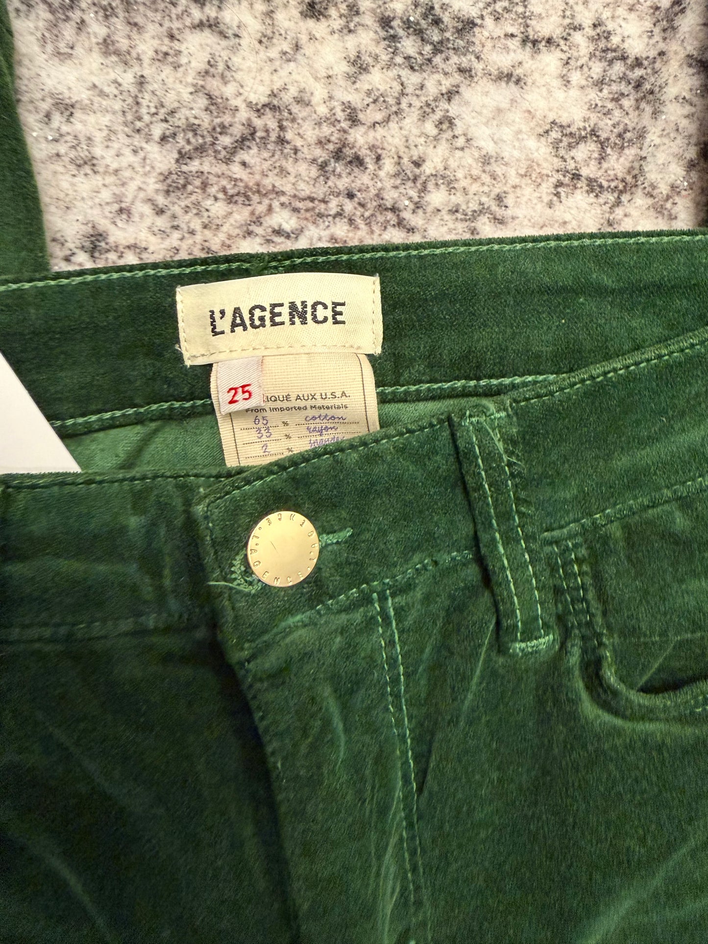 L’Agence Green Velvet Jeans, Size 25