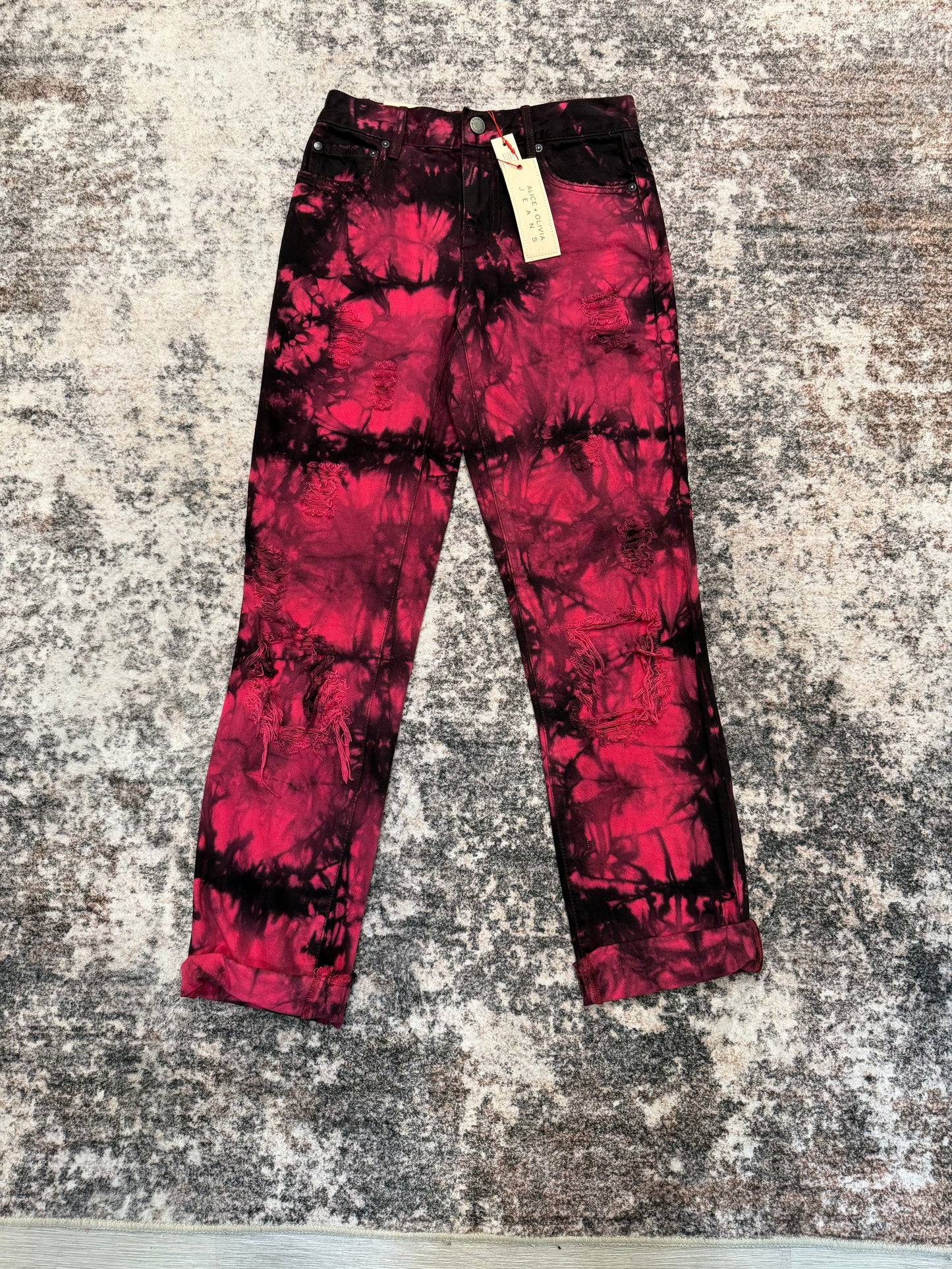 Alice + Olivia Pink/Dark, Ripped Tie Dye Jeans, NWT, Size 25