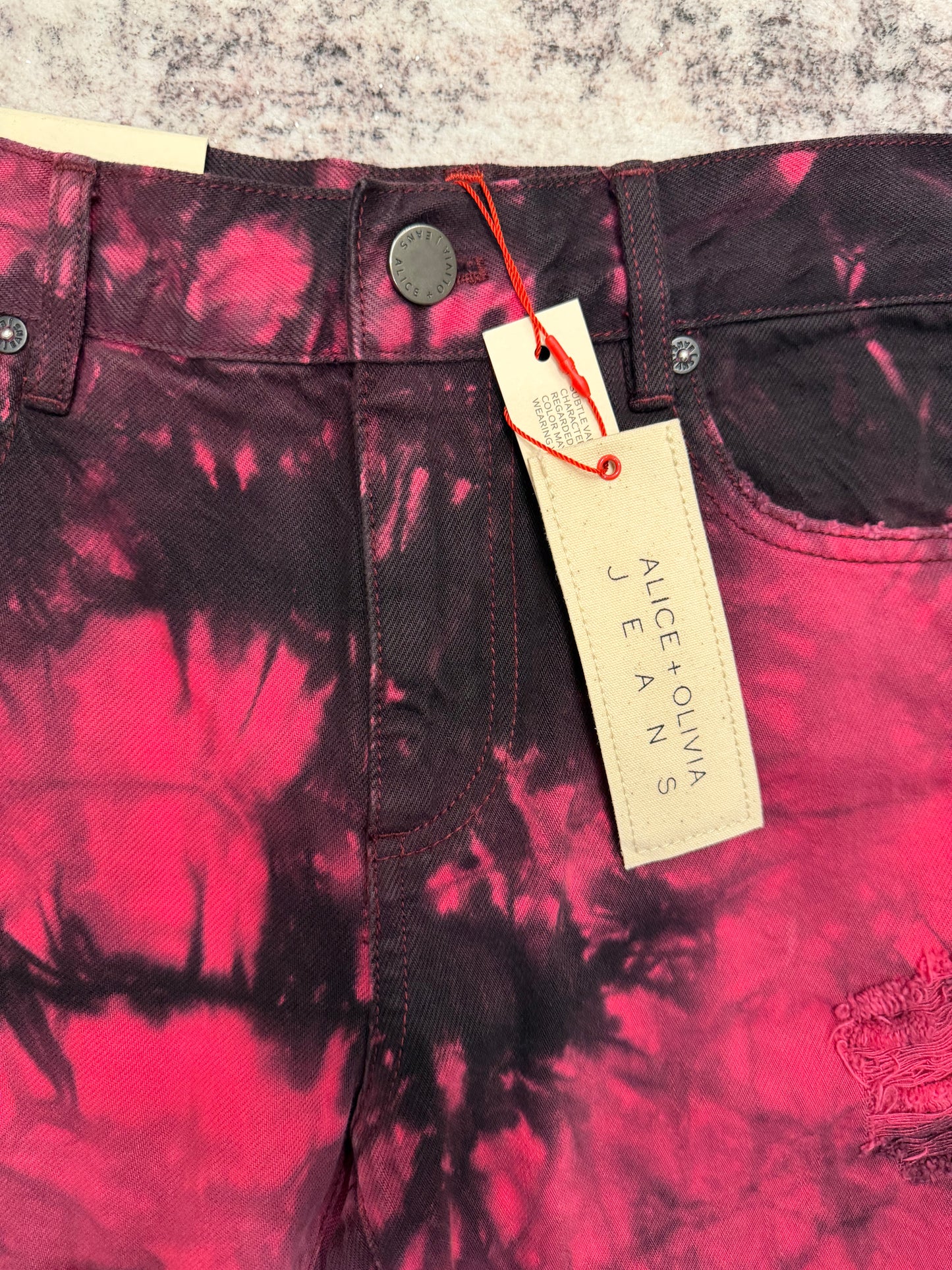 Alice + Olivia Pink/Dark, Ripped Tie Dye Jeans, NWT, Size 25