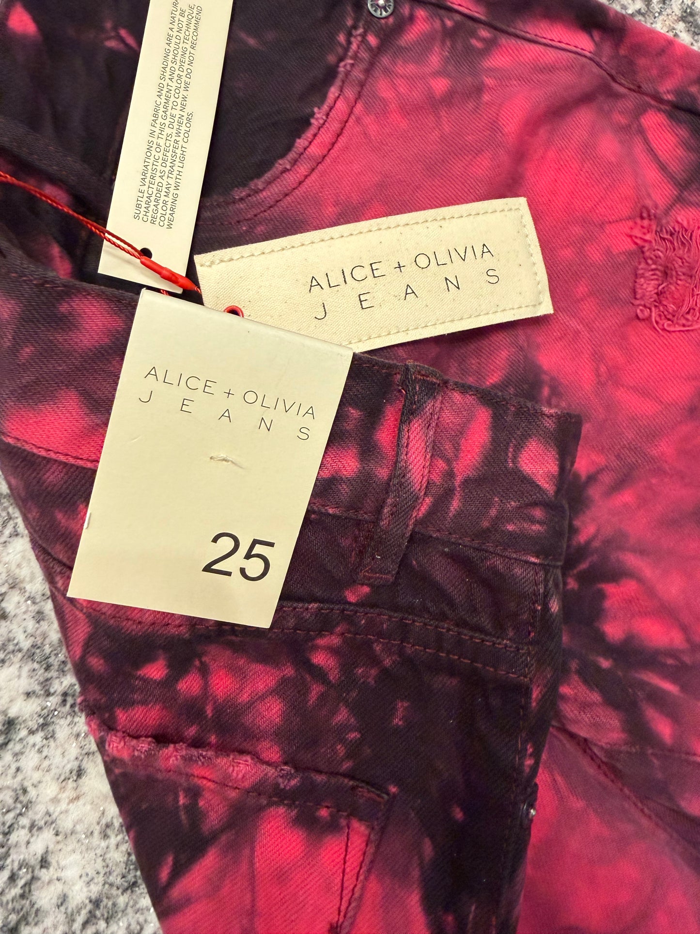 Alice + Olivia Pink/Dark, Ripped Tie Dye Jeans, NWT, Size 25