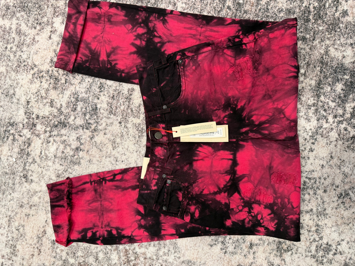 Alice + Olivia Pink/Dark, Ripped Tie Dye Jeans, NWT, Size 25
