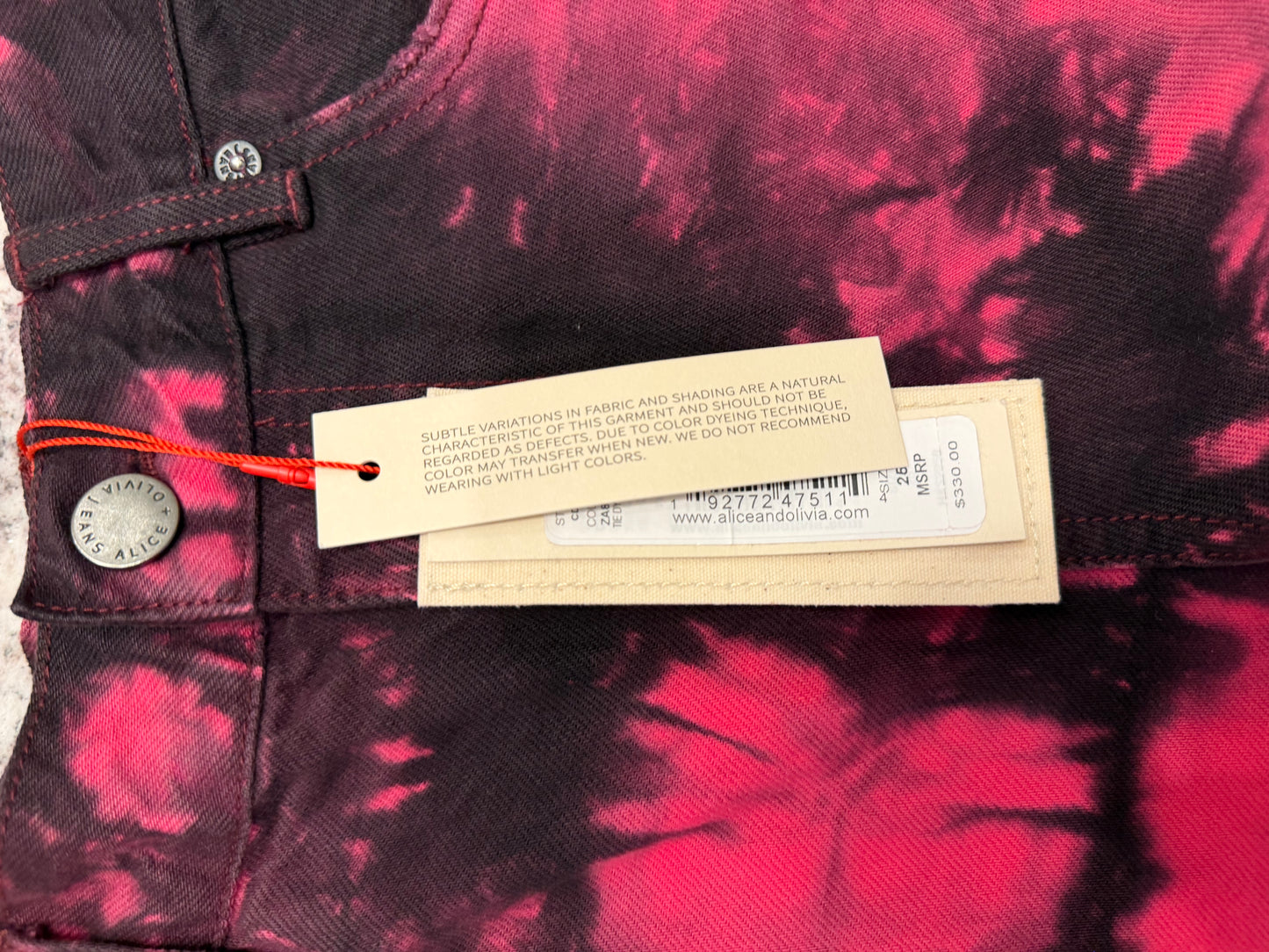 Alice + Olivia Pink/Dark, Ripped Tie Dye Jeans, NWT, Size 25