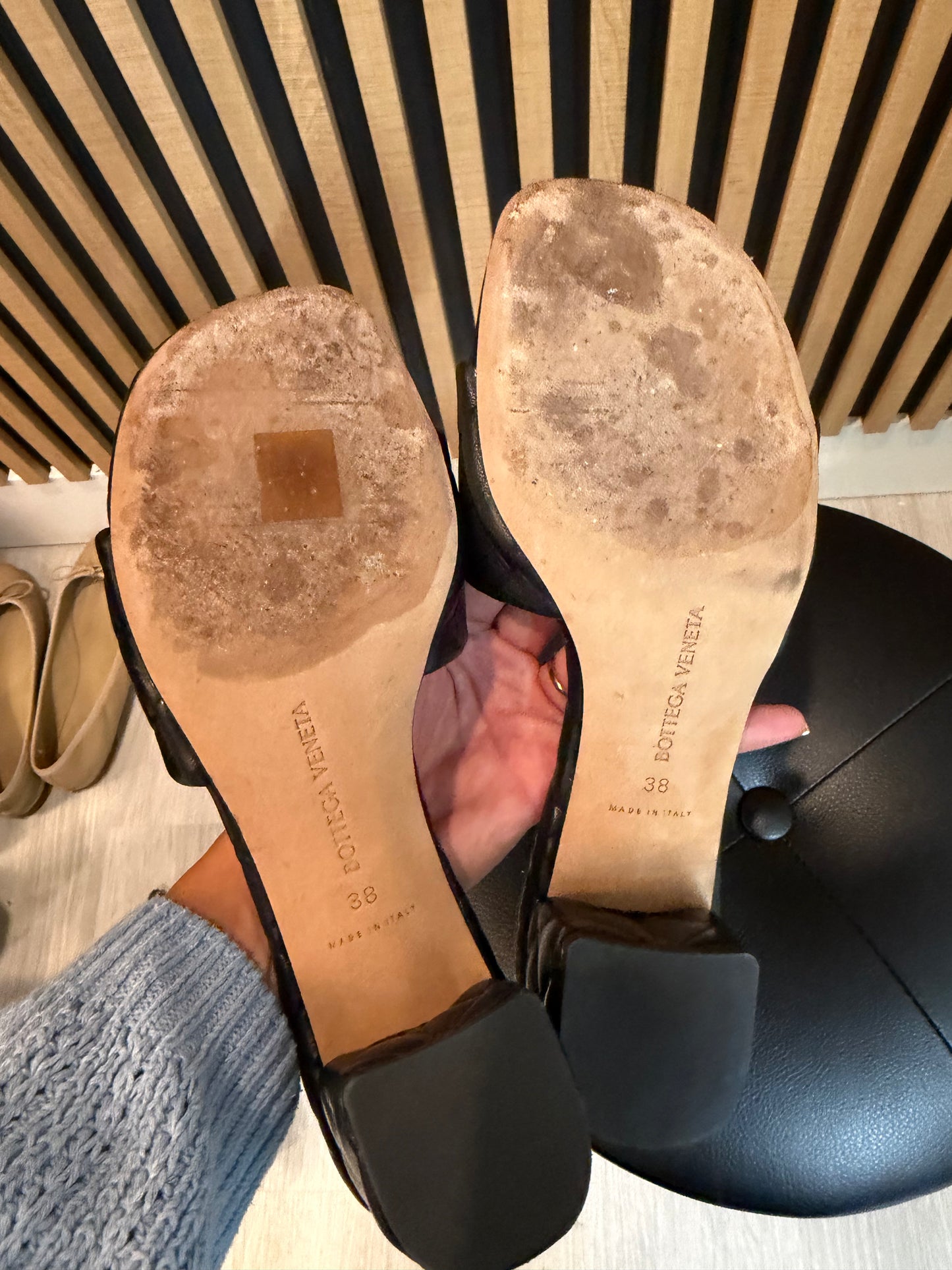 Bottega Woven Leather Heels, Size 38