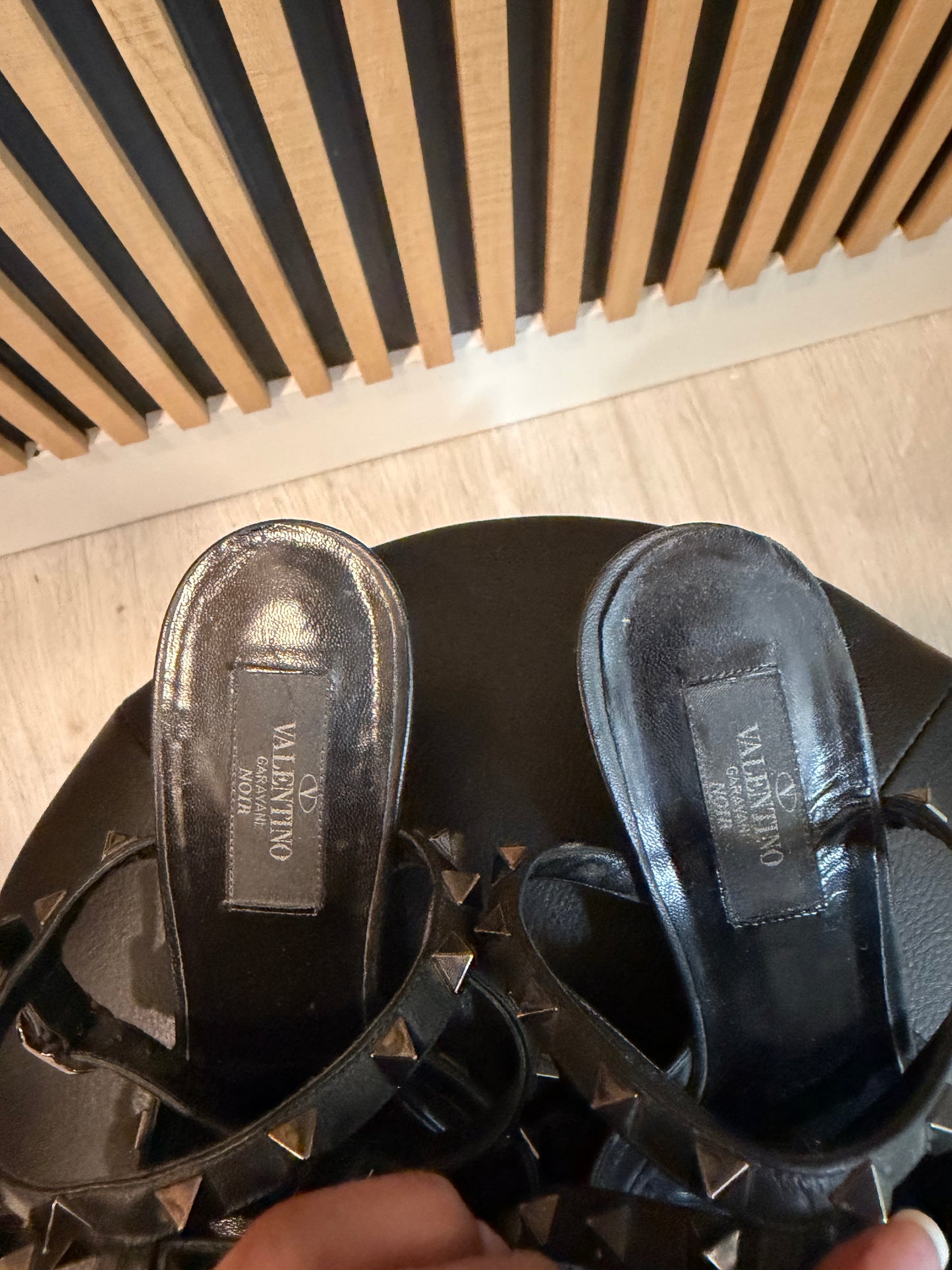 Valentino Rockstud Black Leather, Caged Pumps, Size 38.5