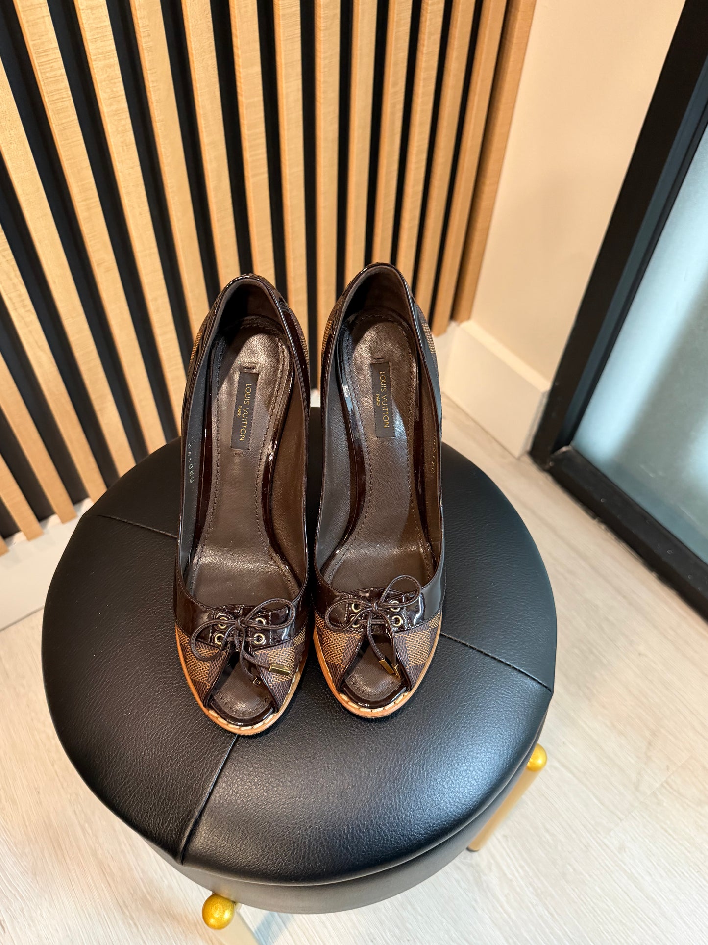 Louis Vuitton Damier Y2K Peep-toe Pumps, Size 6