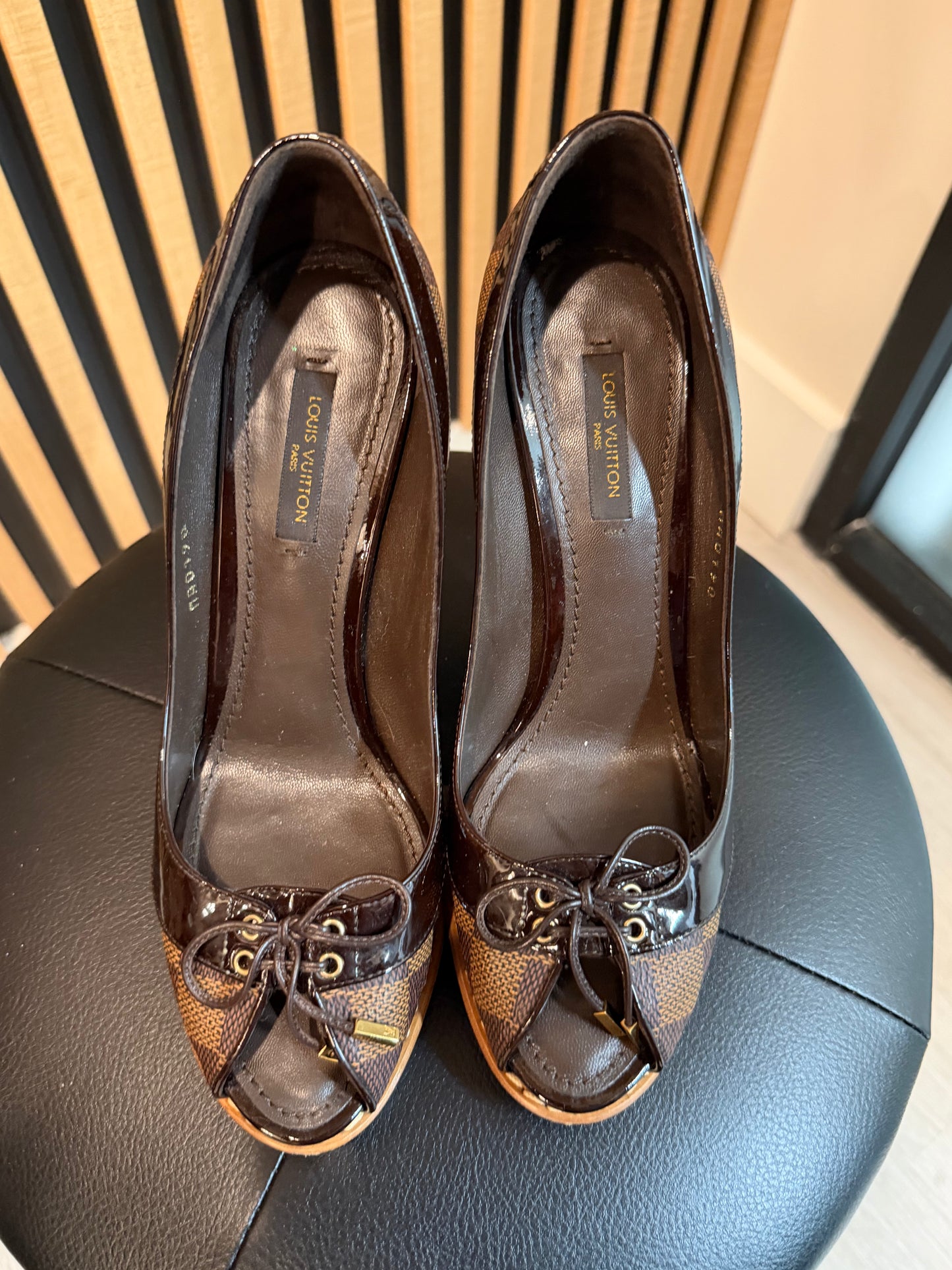 Louis Vuitton Damier Y2K Peep-toe Pumps, Size 6