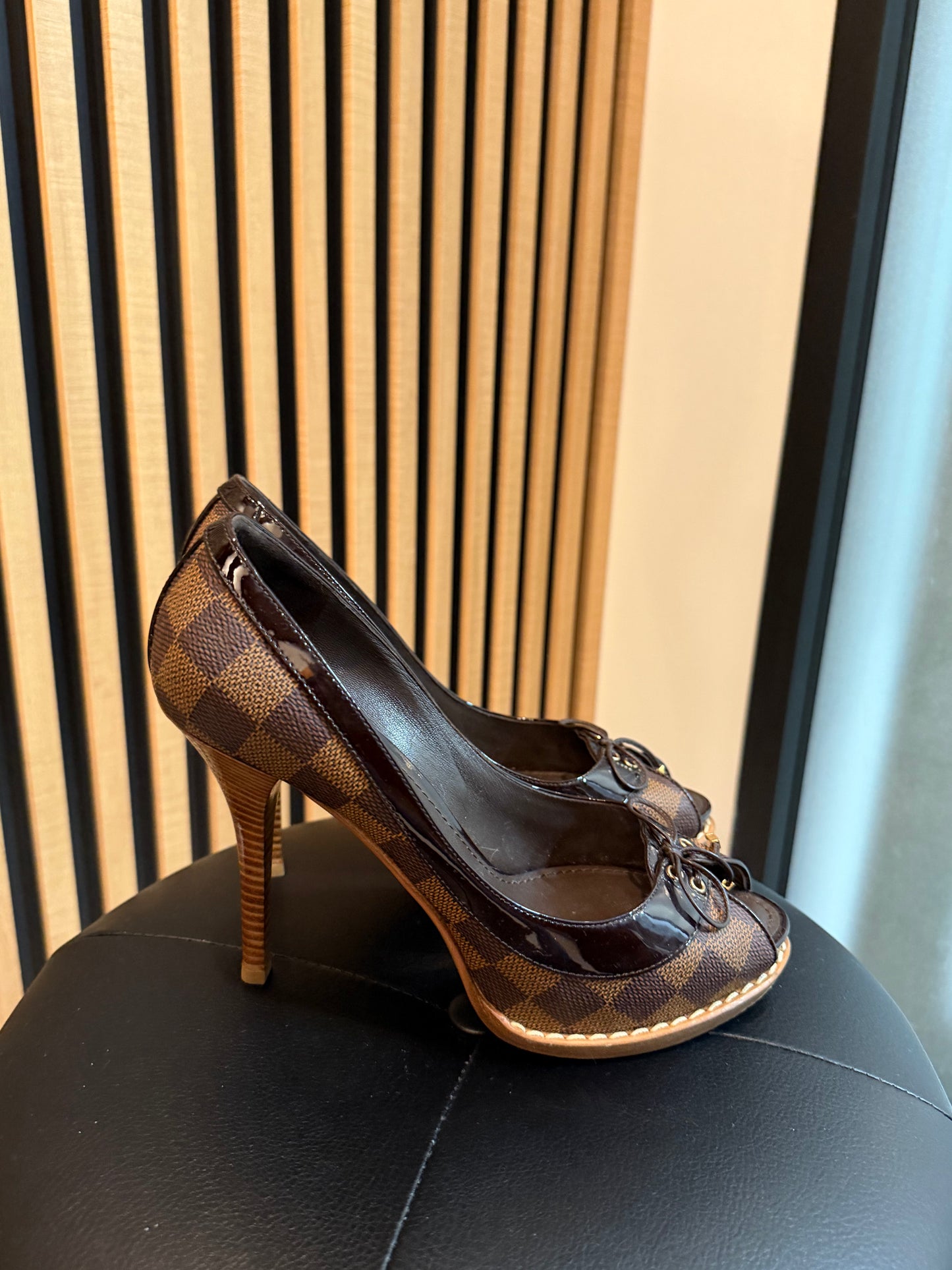 Louis Vuitton Damier Y2K Peep-toe Pumps, Size 6