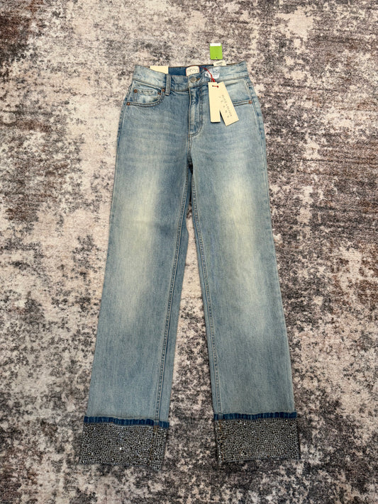 Alice + Olivia Wheezy High-Rise Straight-Leg Embellished Jeans, NWT, Size 24