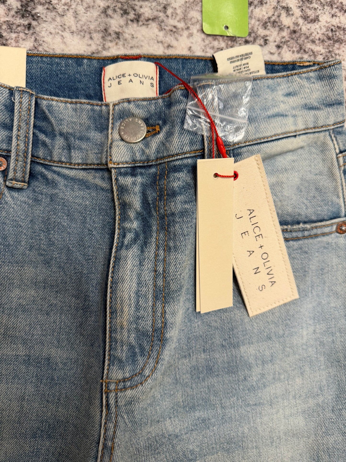 Alice + Olivia Wheezy High-Rise Straight-Leg Embellished Jeans, NWT, Size 24