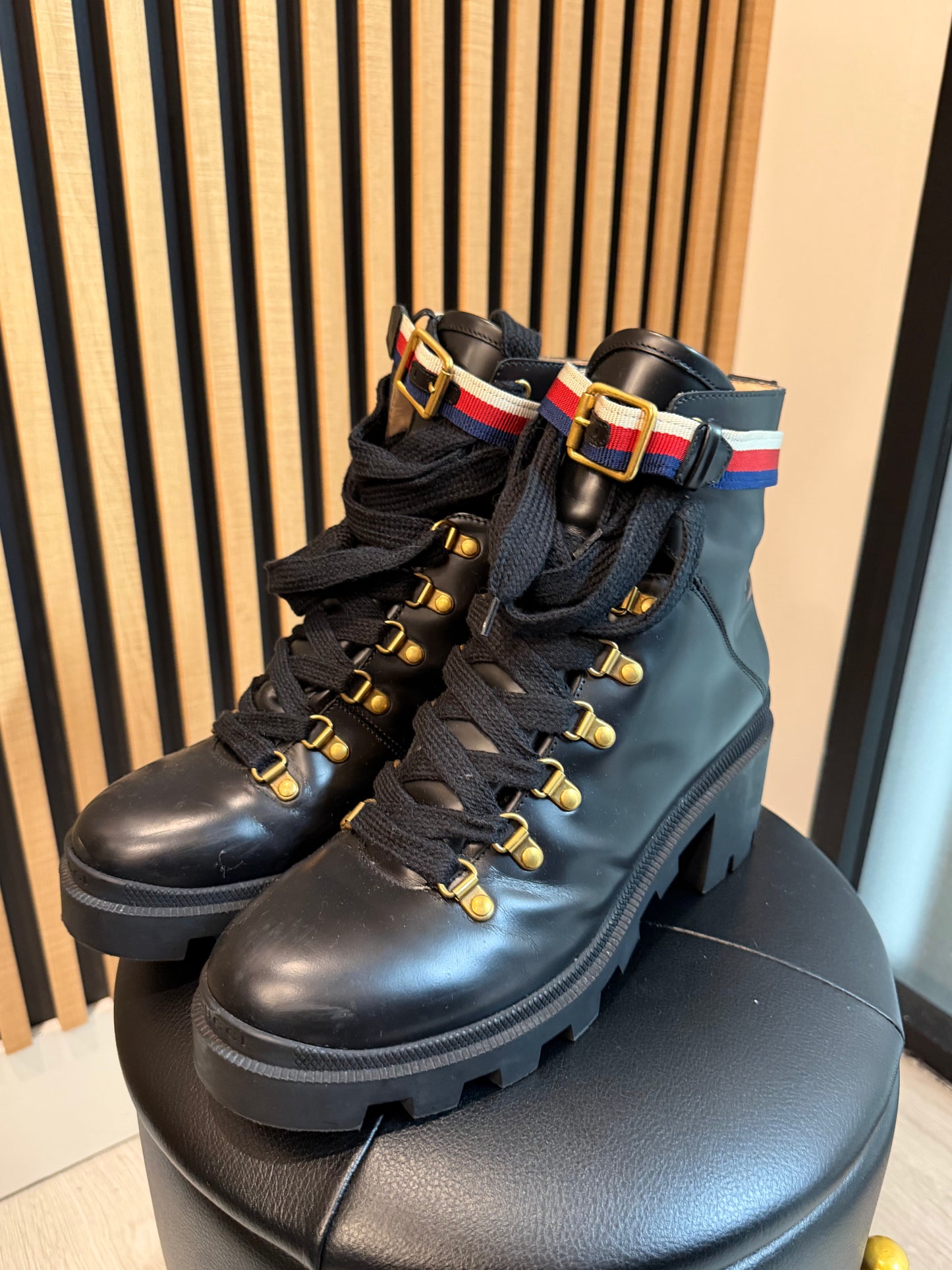 Gucci Black Boots with Gold, 30 mm Heel, Size 40 1/2