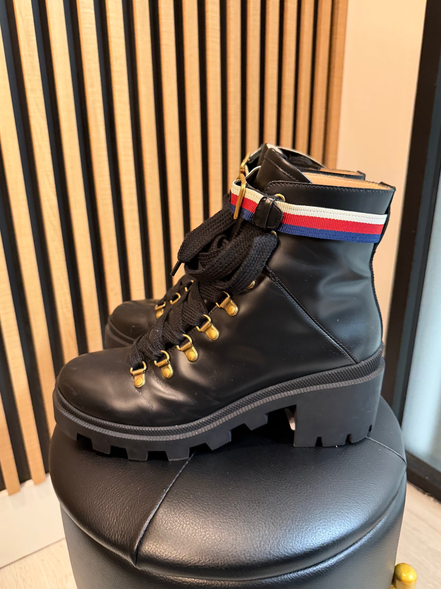 Gucci Black Boots with Gold, 30 mm Heel, Size 40 1/2