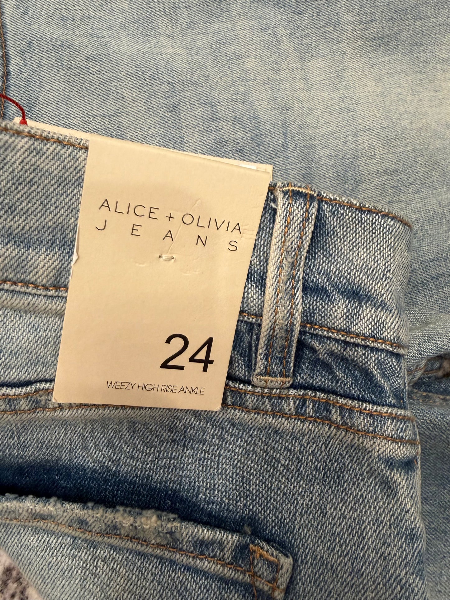 Alice + Olivia Wheezy High-Rise Straight-Leg Embellished Jeans, NWT, Size 24