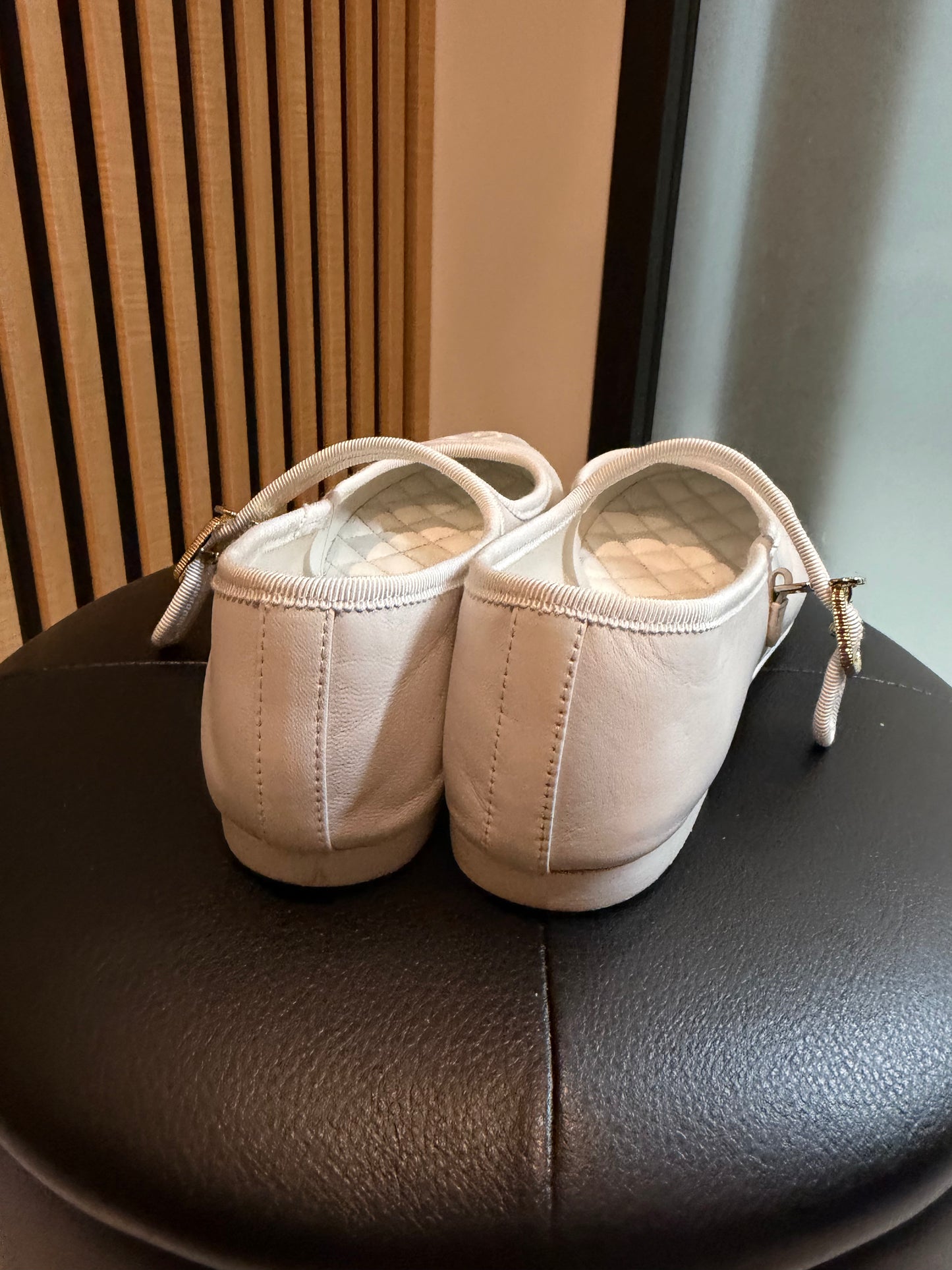 Chanel Mary Jane White Flats, Size 37