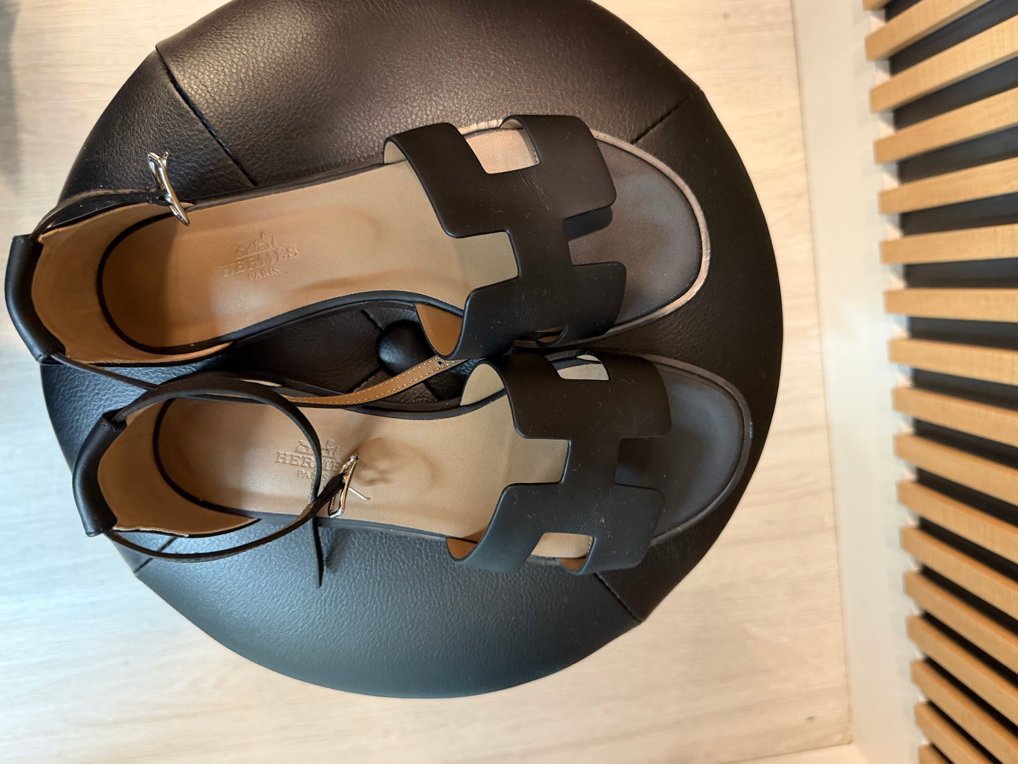 Hermes Black Sandals, Size 37