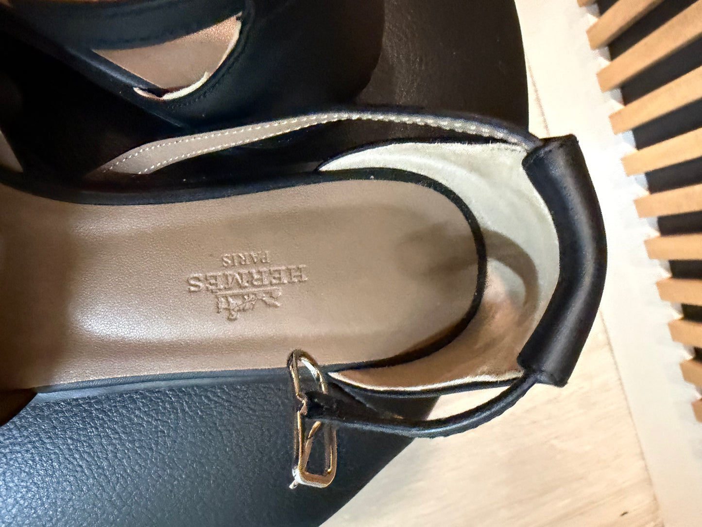 Hermes Black Sandals, Size 37