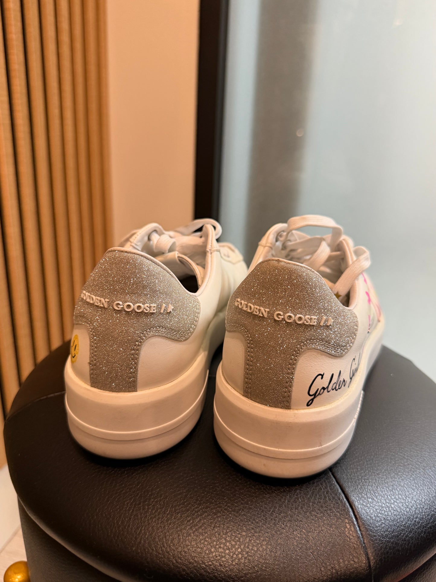 Golden Goose Super-Star Style with Custom Doodle and Glitter Heel Tab, Size 40