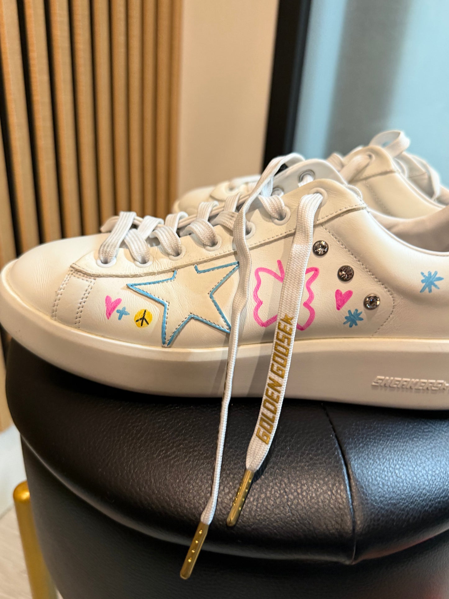 Golden Goose Super-Star Style with Custom Doodle and Glitter Heel Tab, Size 40