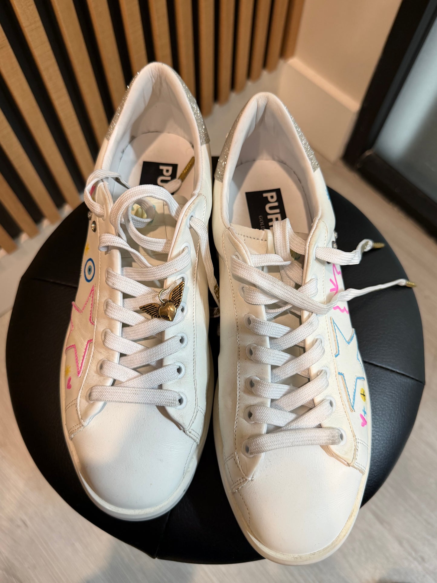 Golden Goose Super-Star Style with Custom Doodle and Glitter Heel Tab, Size 40