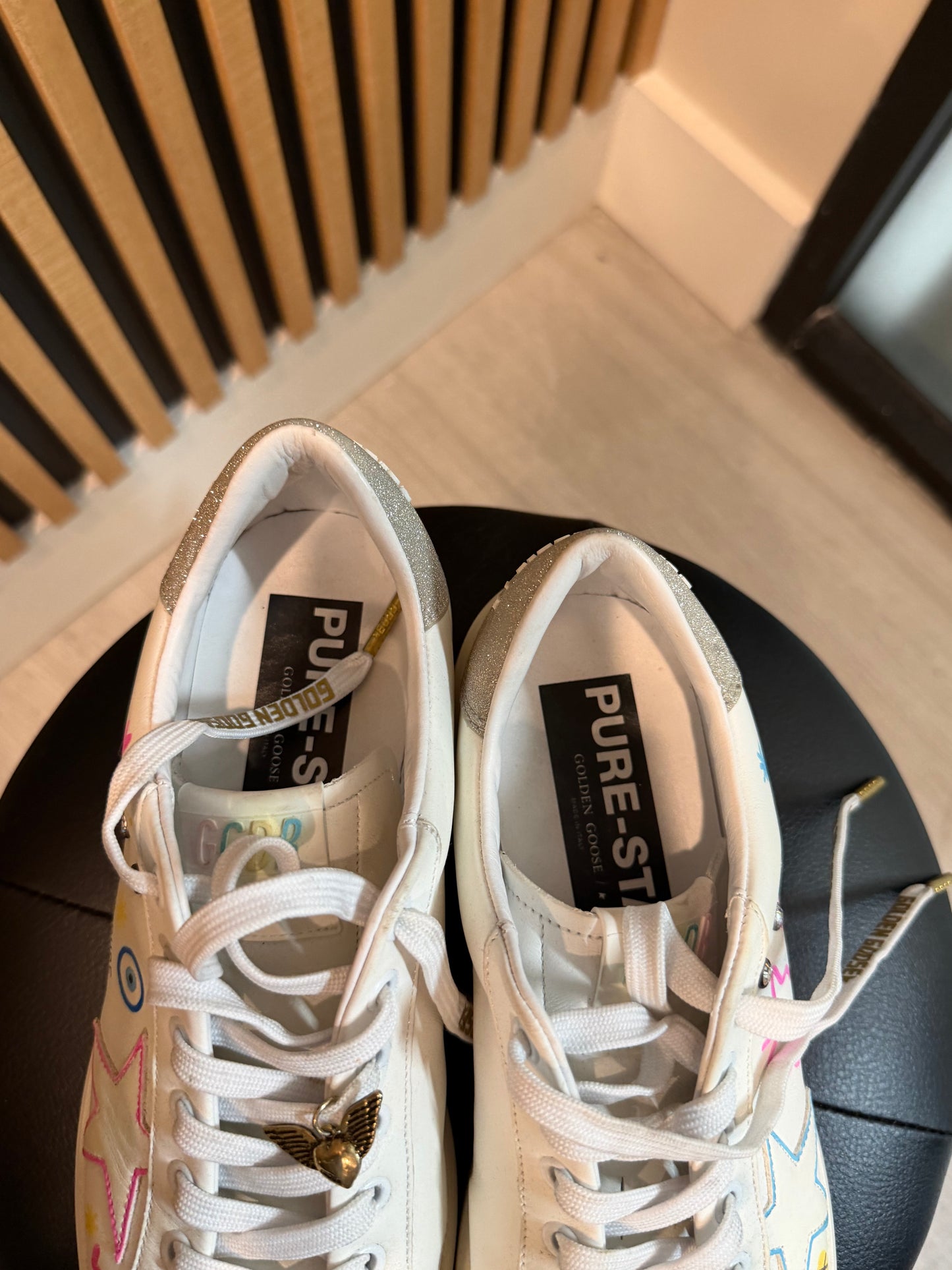 Golden Goose Super-Star Style with Custom Doodle and Glitter Heel Tab, Size 40