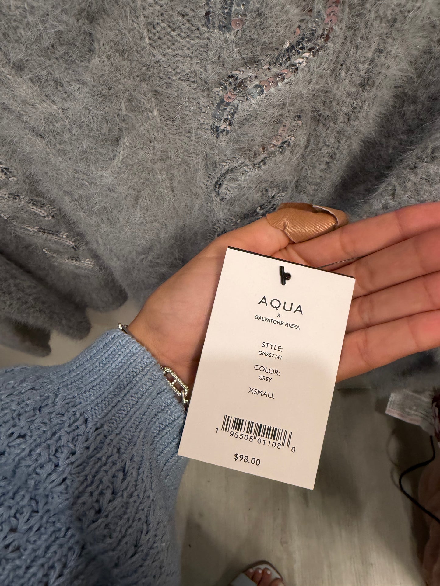 Aqua x Salvatore Rizza Grey Sweater, Size XS NWT