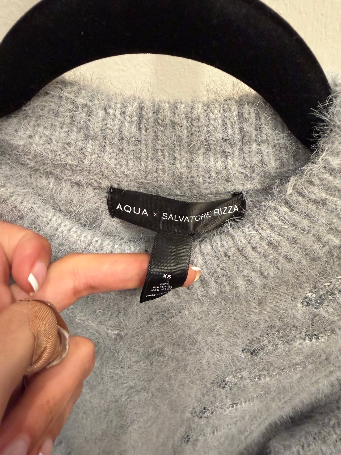 Aqua x Salvatore Rizza Grey Sweater, Size XS NWT