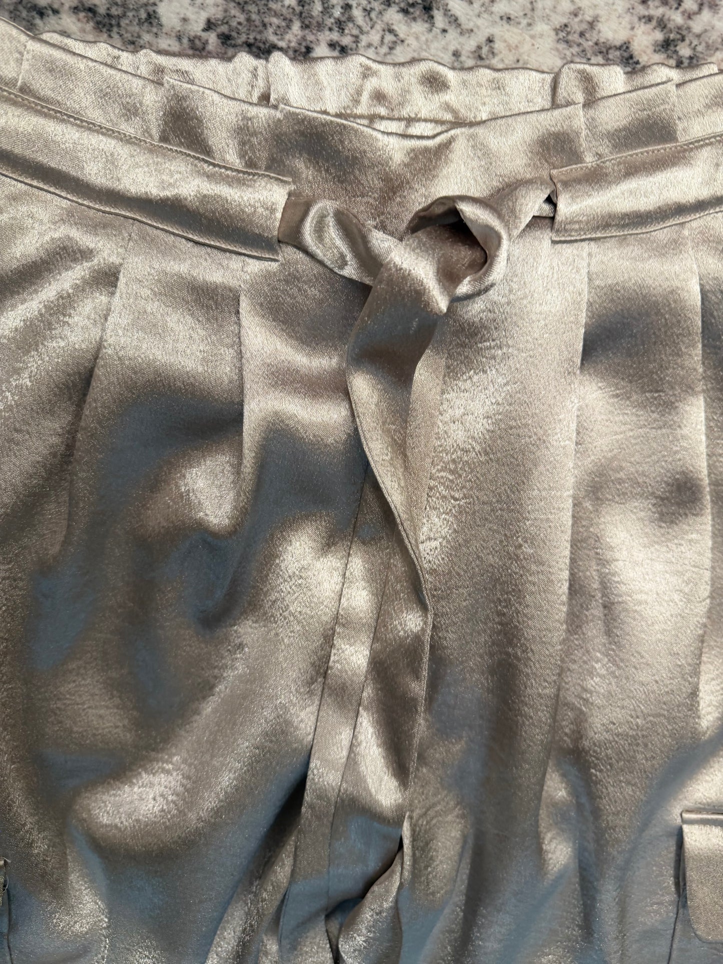 Ramy Brook Silver Satin Pants with Tie, Size XS